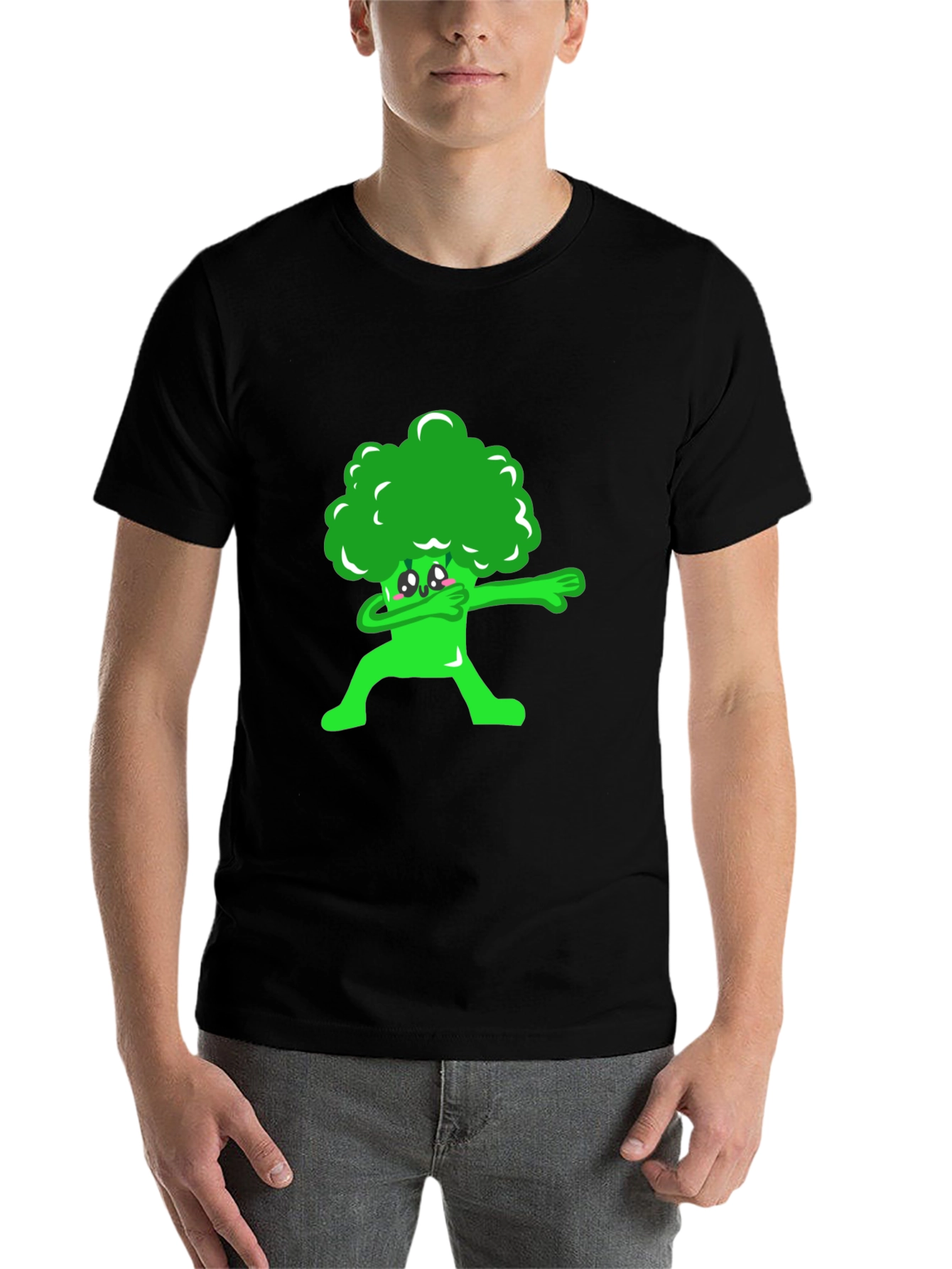 Black Broccoli Dab Graphic Tee - Fun Foodie Shirt view 7