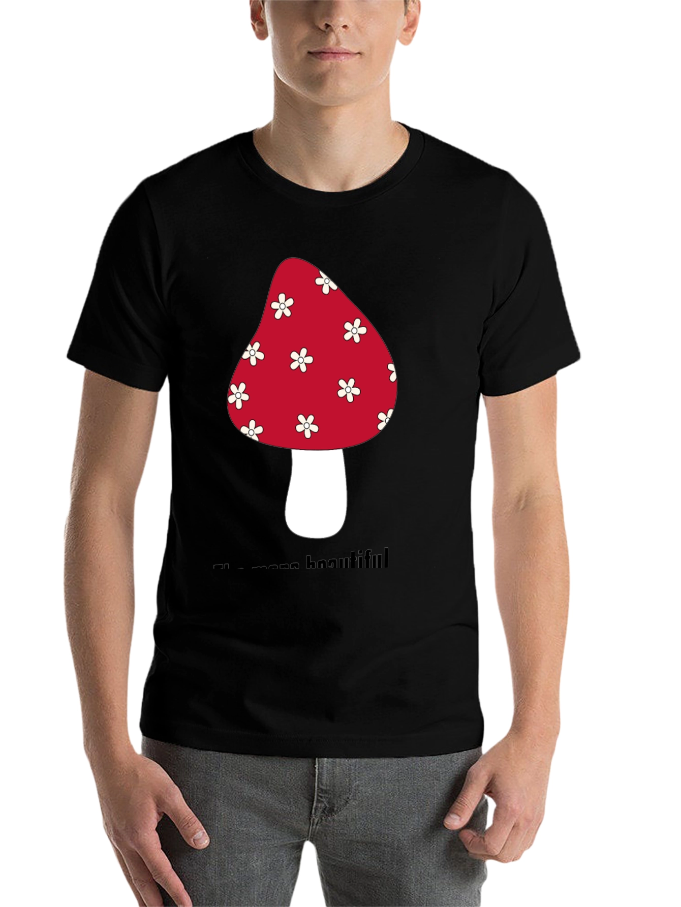 Black Mushroom Graphic T-Shirt - Unisex Cotton Tee view 7