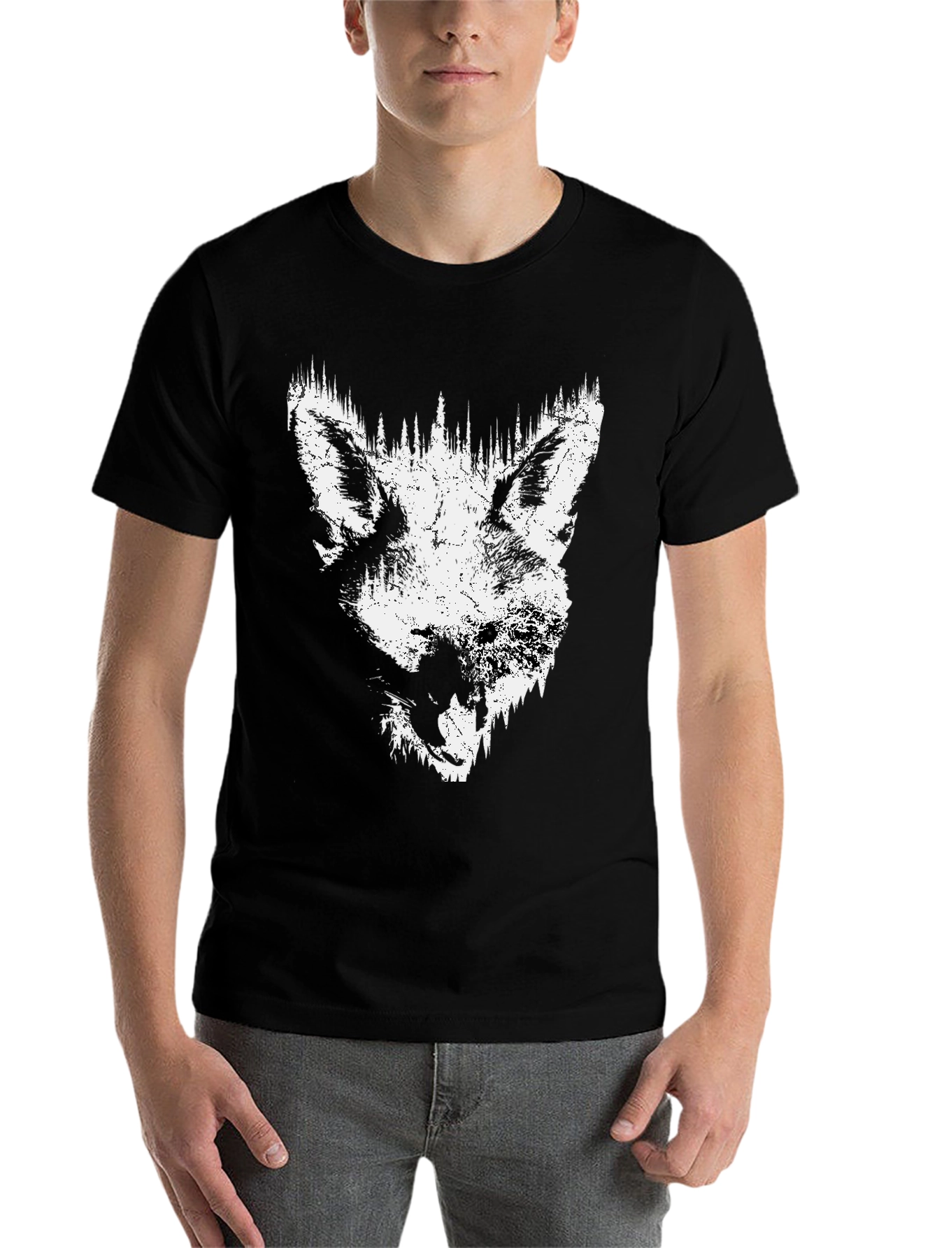 Black Wolf Graphic Print Black T-Shirt view 7