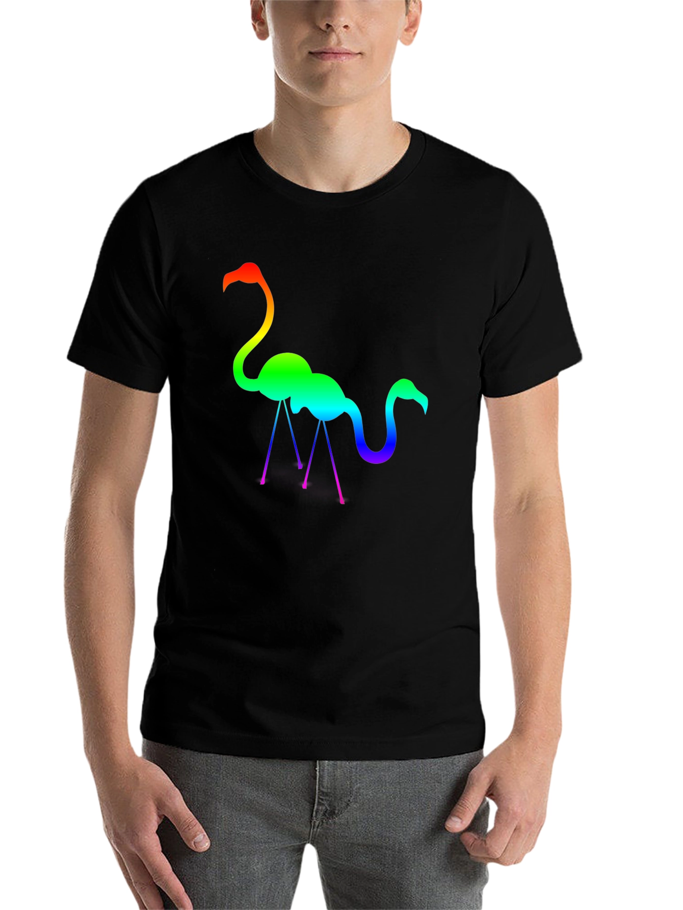 Black Rainbow Flamingo Graphic Tee - Stylish Cotton T-Shirt view 7