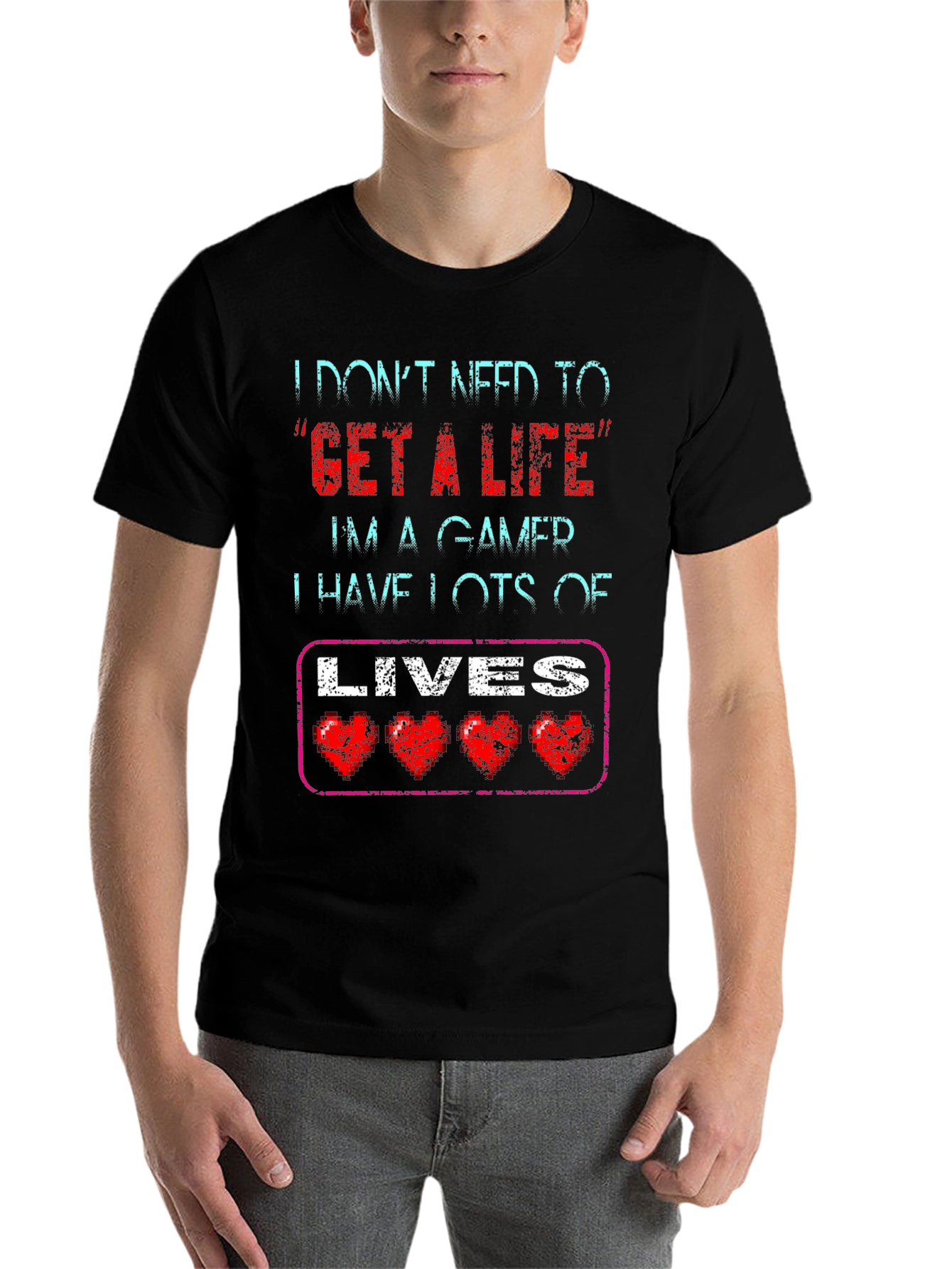 Black Gamer T-Shirt - I Don't Need a Life, I Have Lots of Lives! view 7