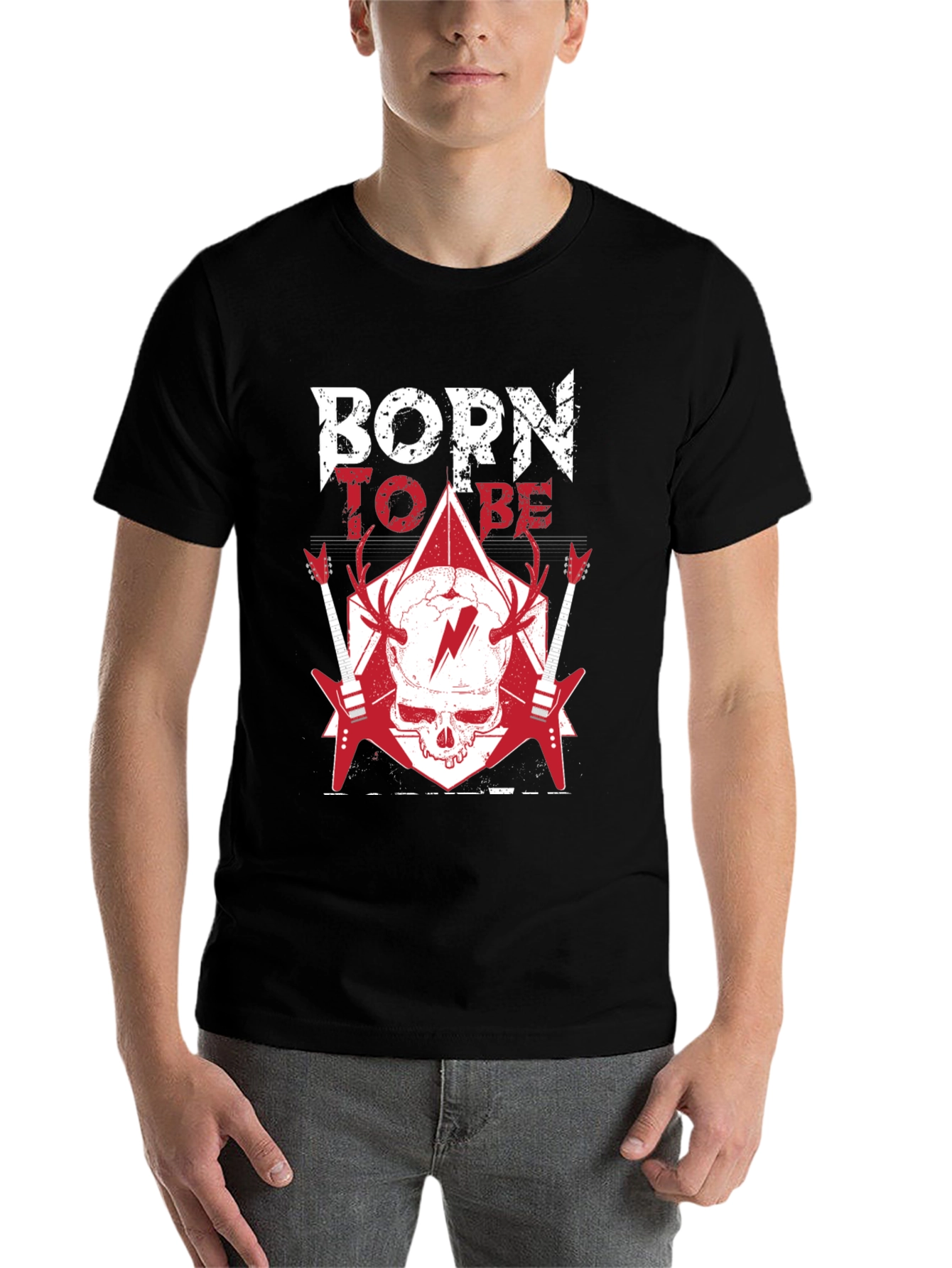 Black Born To Be T-Shirt: Rock & Roll Skull Tee view 7