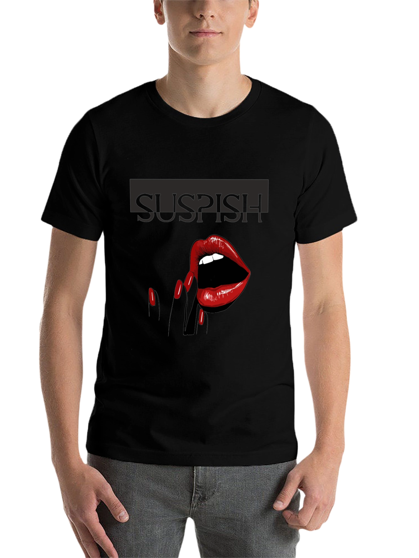 Black Suspish Lips Graphic Tee - Black Cotton T-Shirt view 7