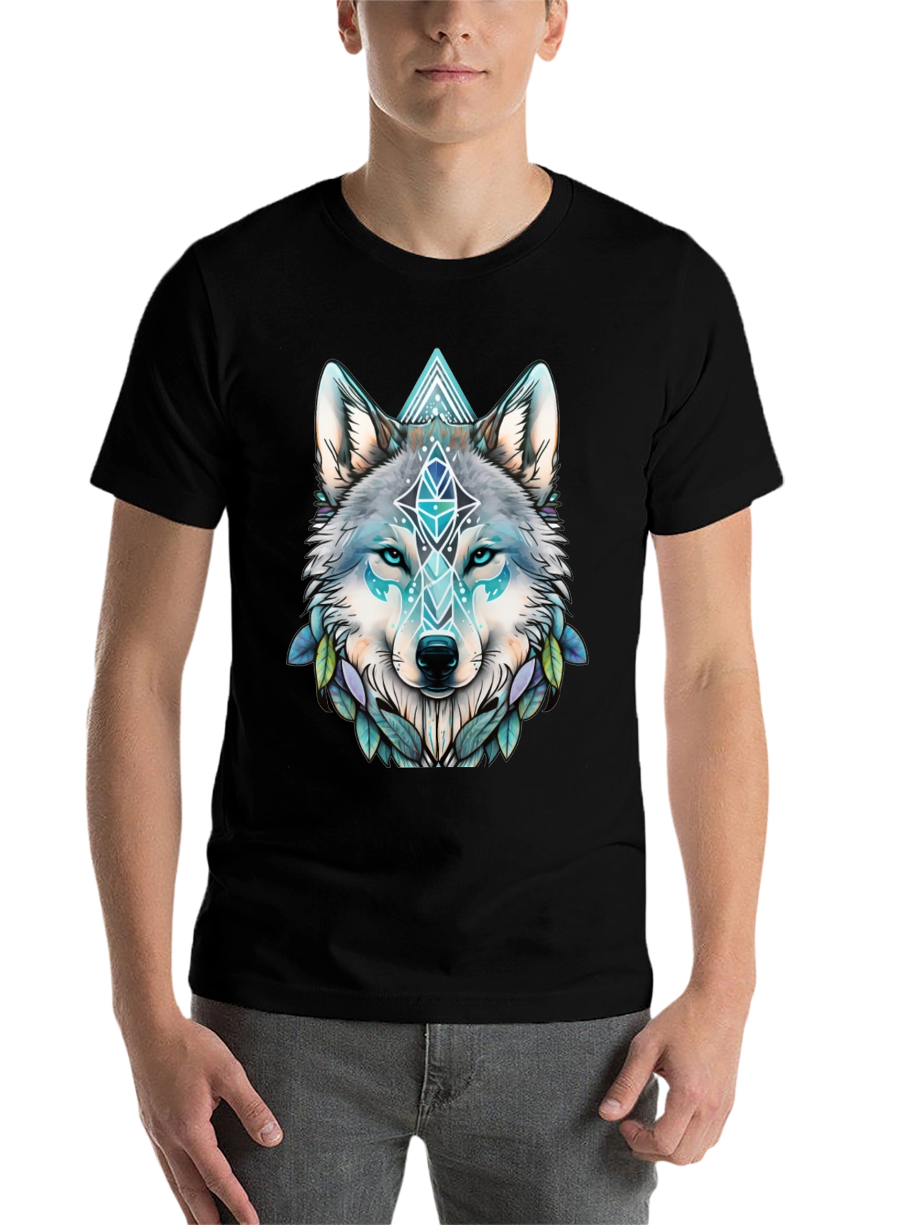 Black Wolf Graphic Tee - Geometric Design view 7
