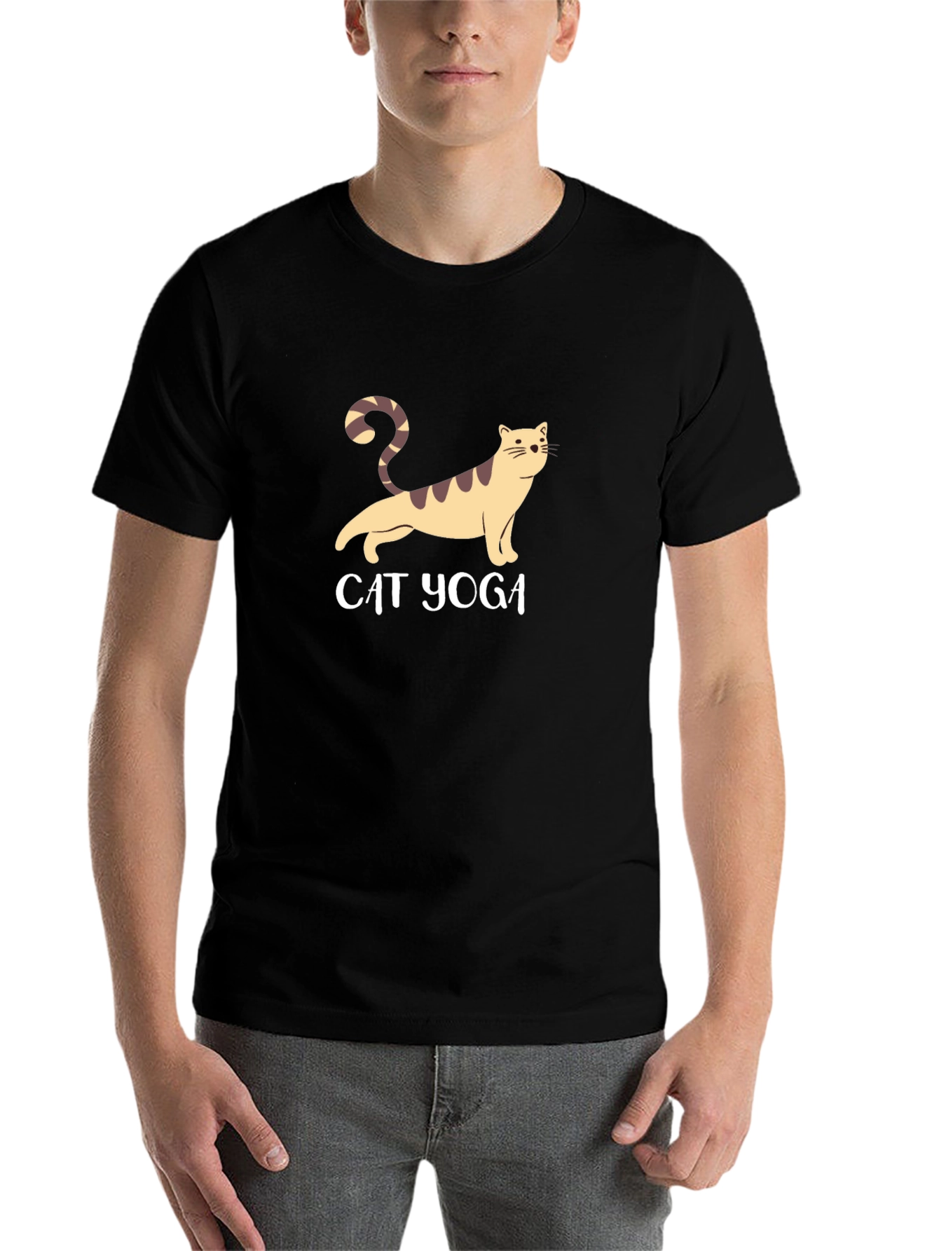 Black Cat Yoga Graphic T-Shirt - Unisex Black Tee view 7