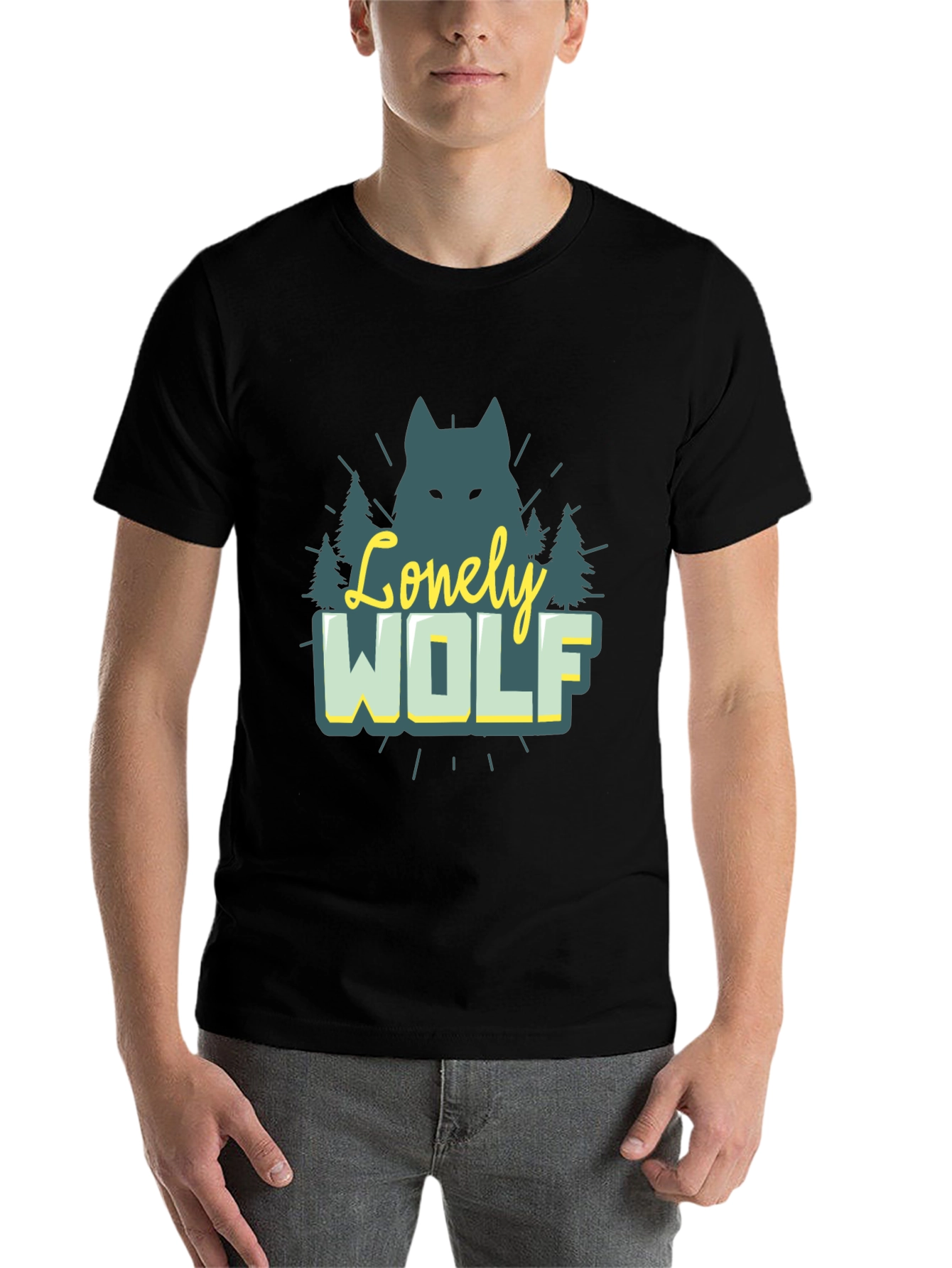 Black Lonely Wolf Graphic Tee - Nature Inspired Black T-Shirt view 7