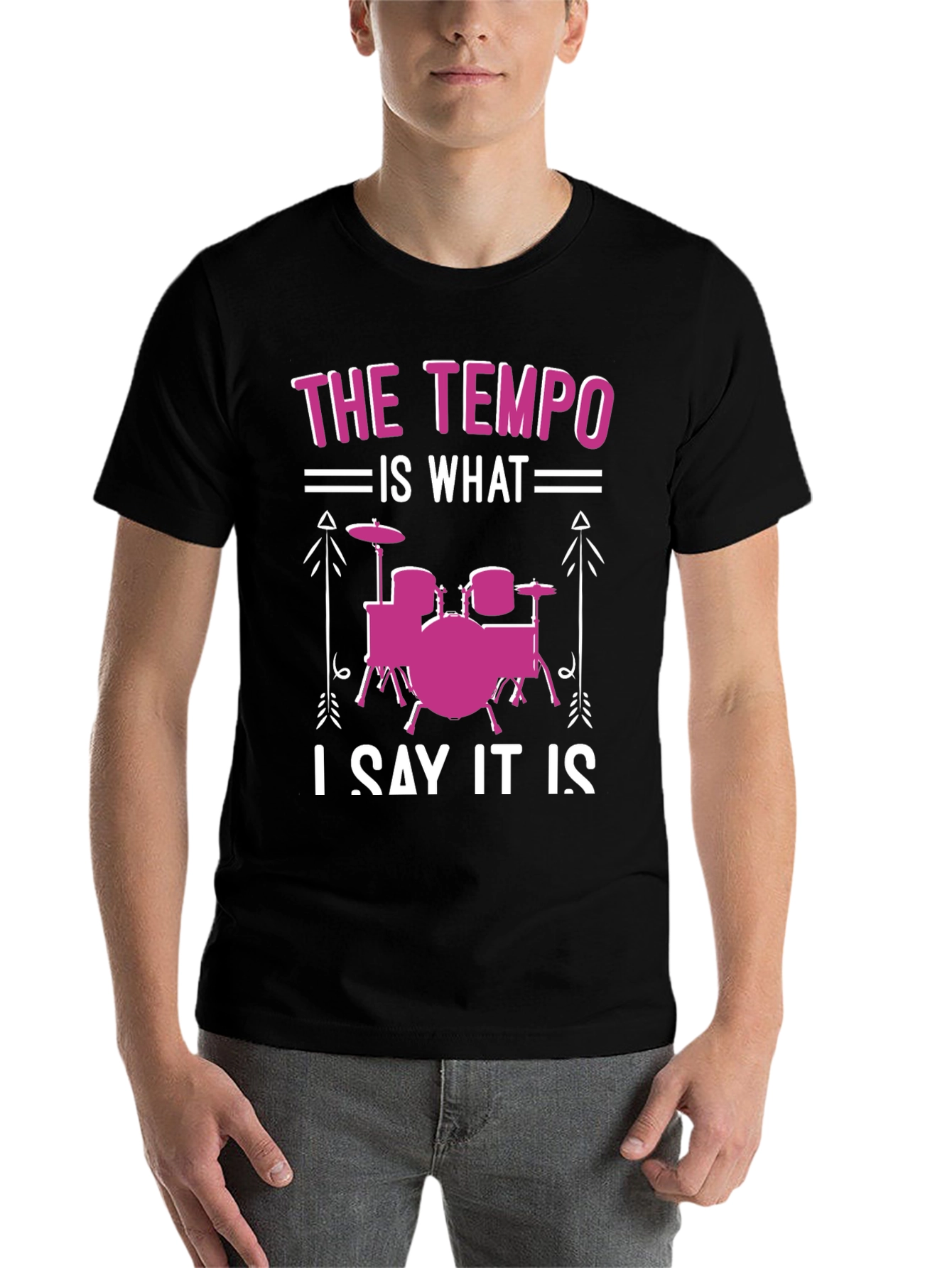 Black The Tempo is What I Say It Is Drummer T-Shirt view 7