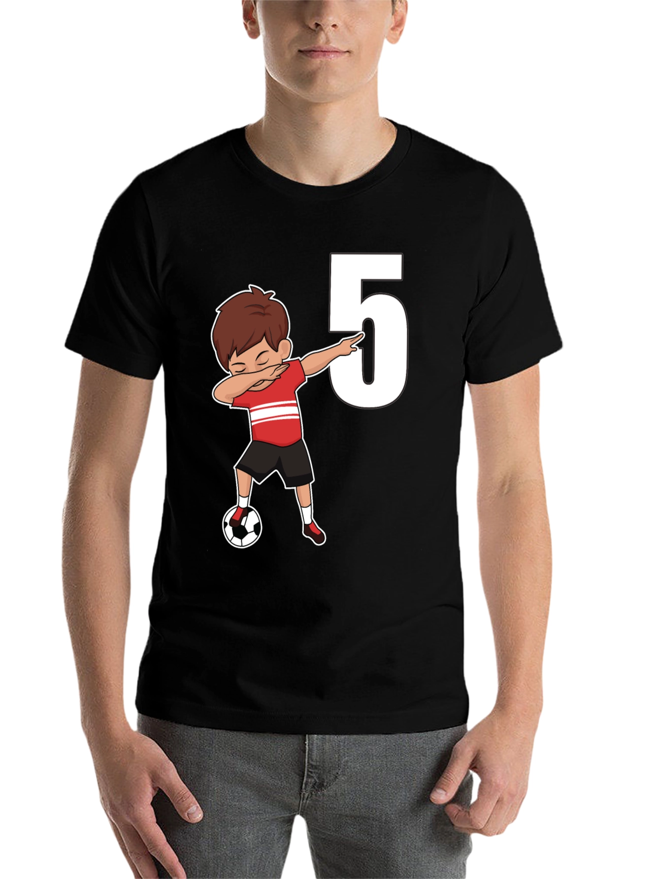 Black Kids 5th Birthday Soccer Dab T-Shirt view 7