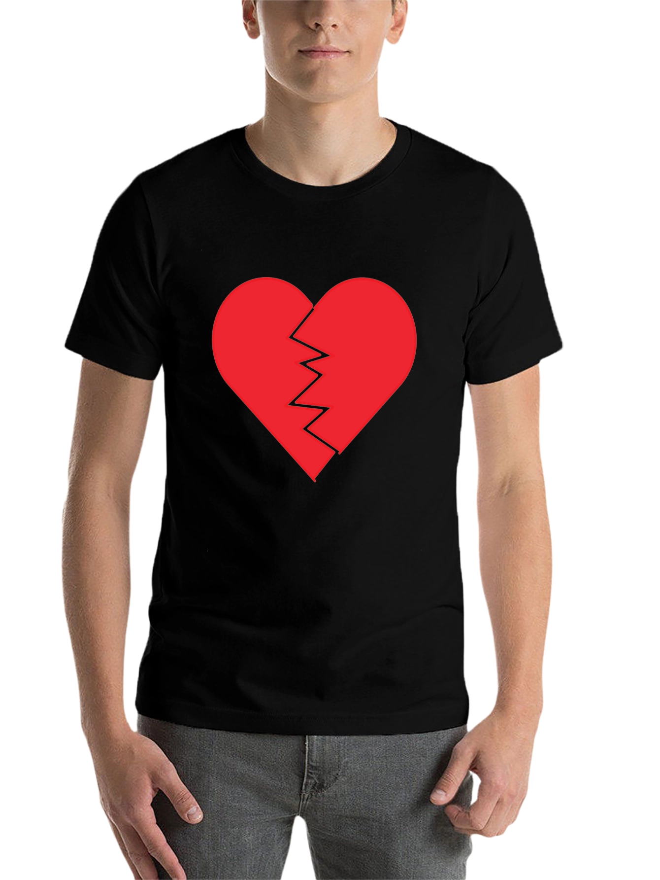 Black Broken Heart Graphic Tee - Black Cotton T-Shirt view 7