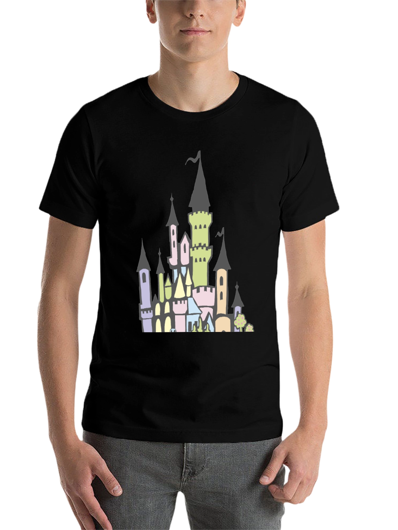 Black Fantasy Castle Graphic Tee - Black Cotton Shirt view 7