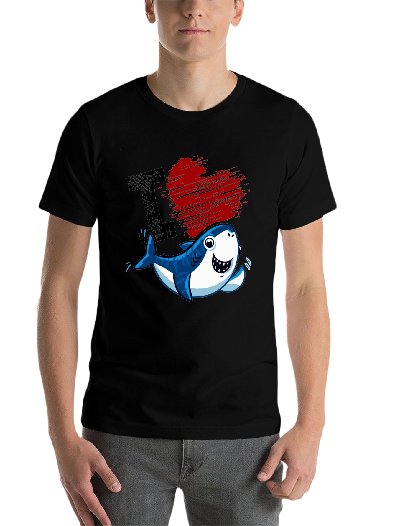 Black I Love Sharks T-Shirt - Cute Cartoon Graphic Tee view 7