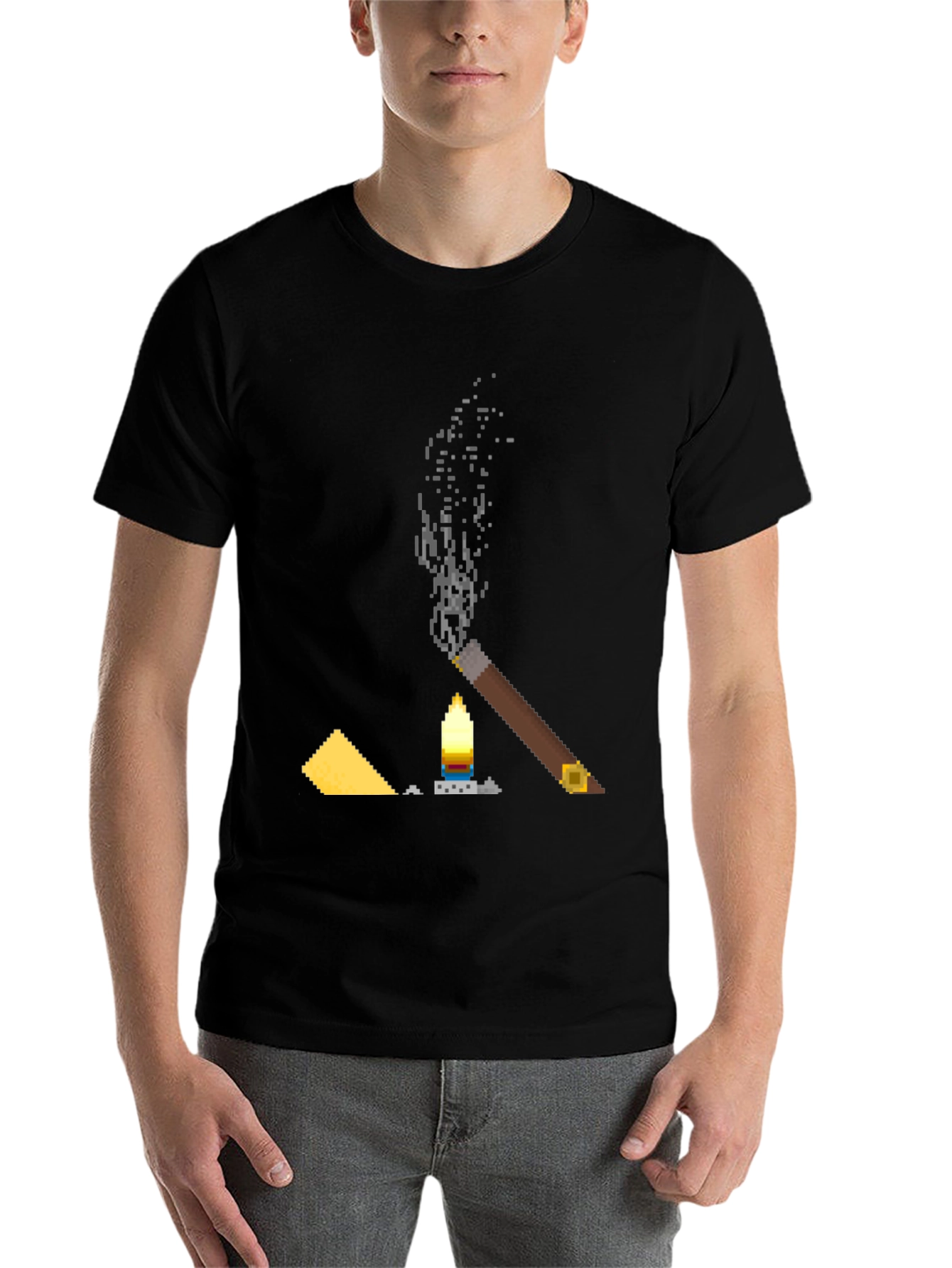 Pixel Art Cigar & Candle Graphic T-Shirt - 7