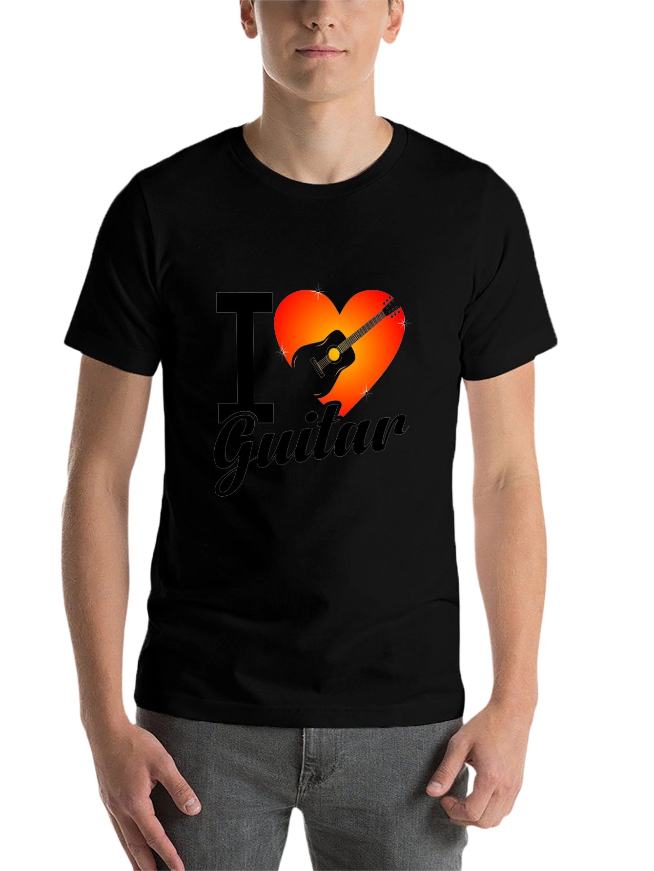 Black I Heart Guitar Graphic Tee - Black Cotton T-Shirt view 7