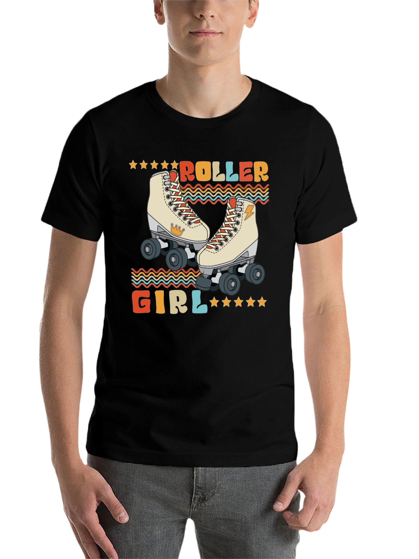 Black Retro Roller Girl T-Shirt - Vintage Style Skate Tee view 7
