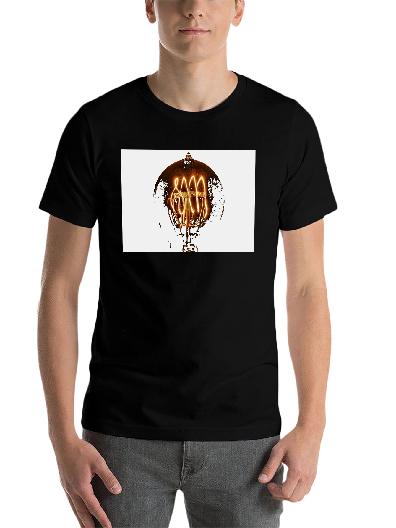 Black Vintage Filament Bulb Graphic Tee - Black Cotton Blend view 7