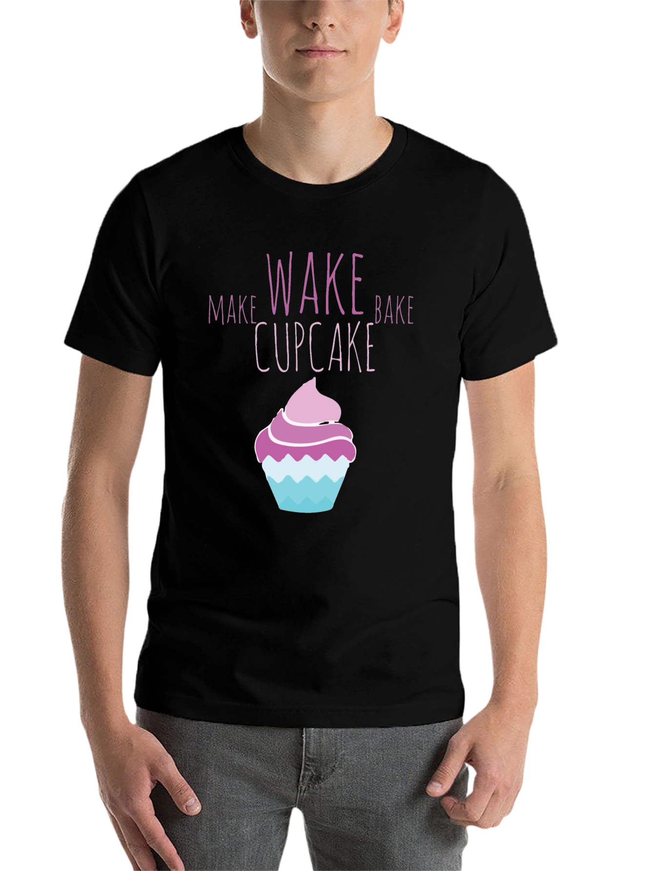 Black Wake Bake Cupcake Graphic T-Shirt - Black view 7