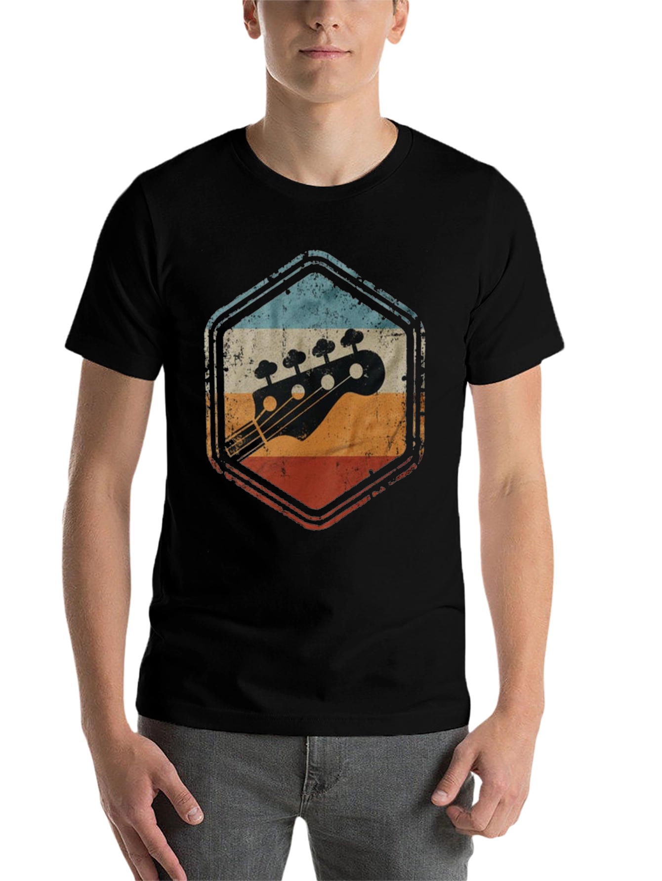 Black Retro Bass Guitar T-Shirt - Vintage Style view 7
