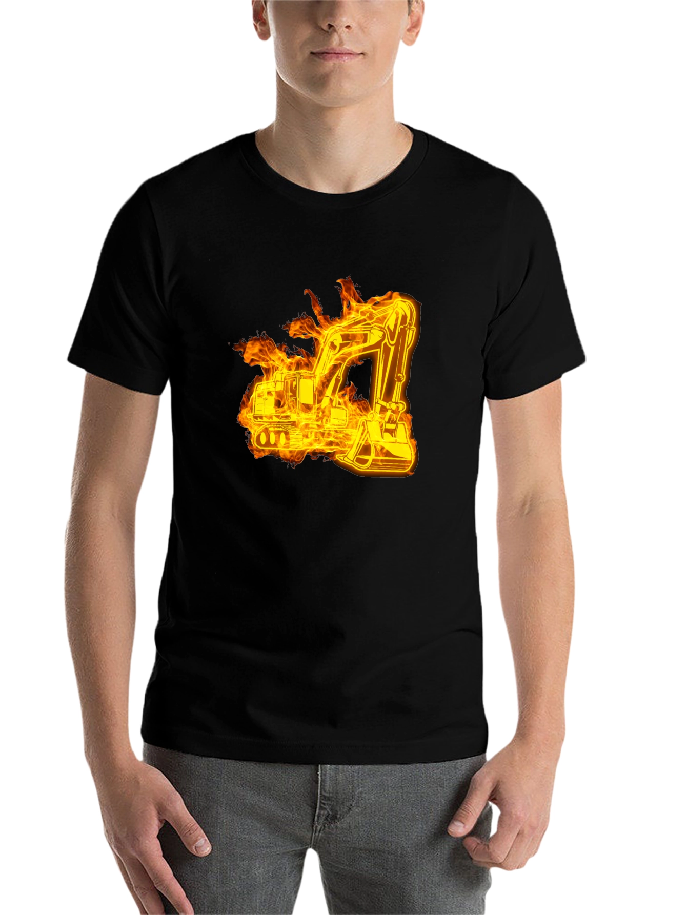 Black Fiery Excavator Black T-Shirt - Construction Tee view 7