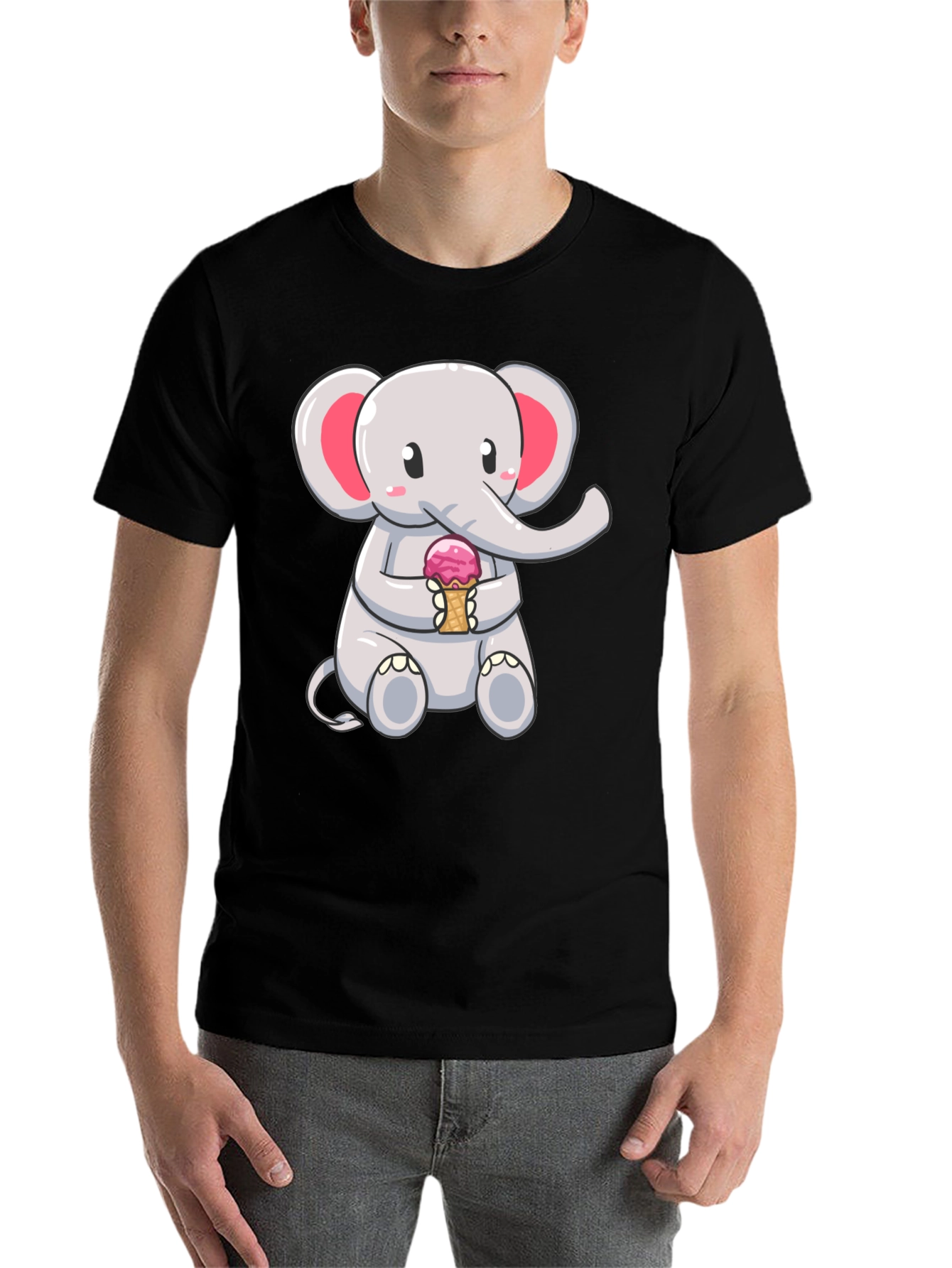 Black Cute Elephant Ice Cream T-Shirt view 7