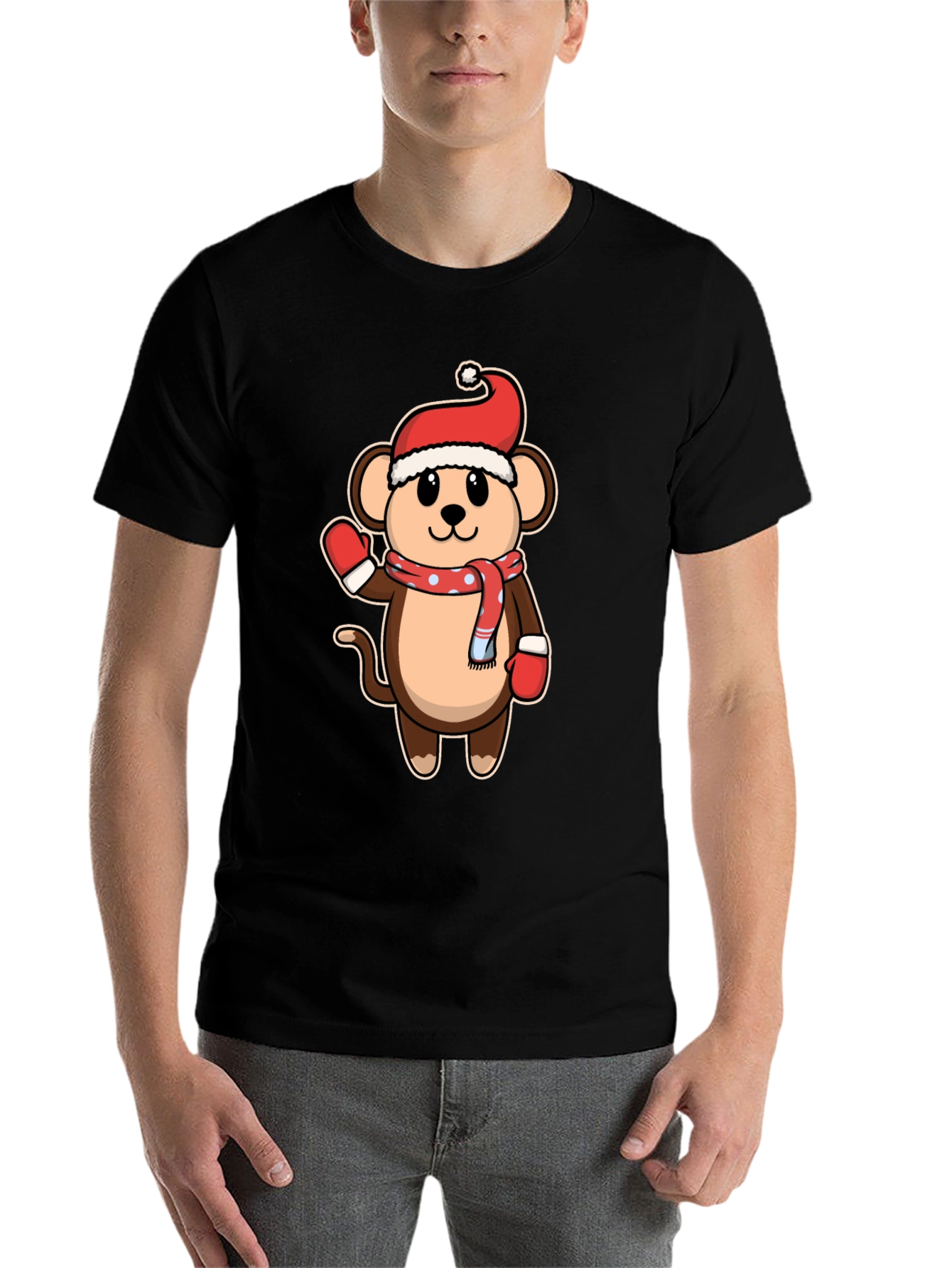Black Festive Monkey T-Shirt - Holiday Cheer! view 7