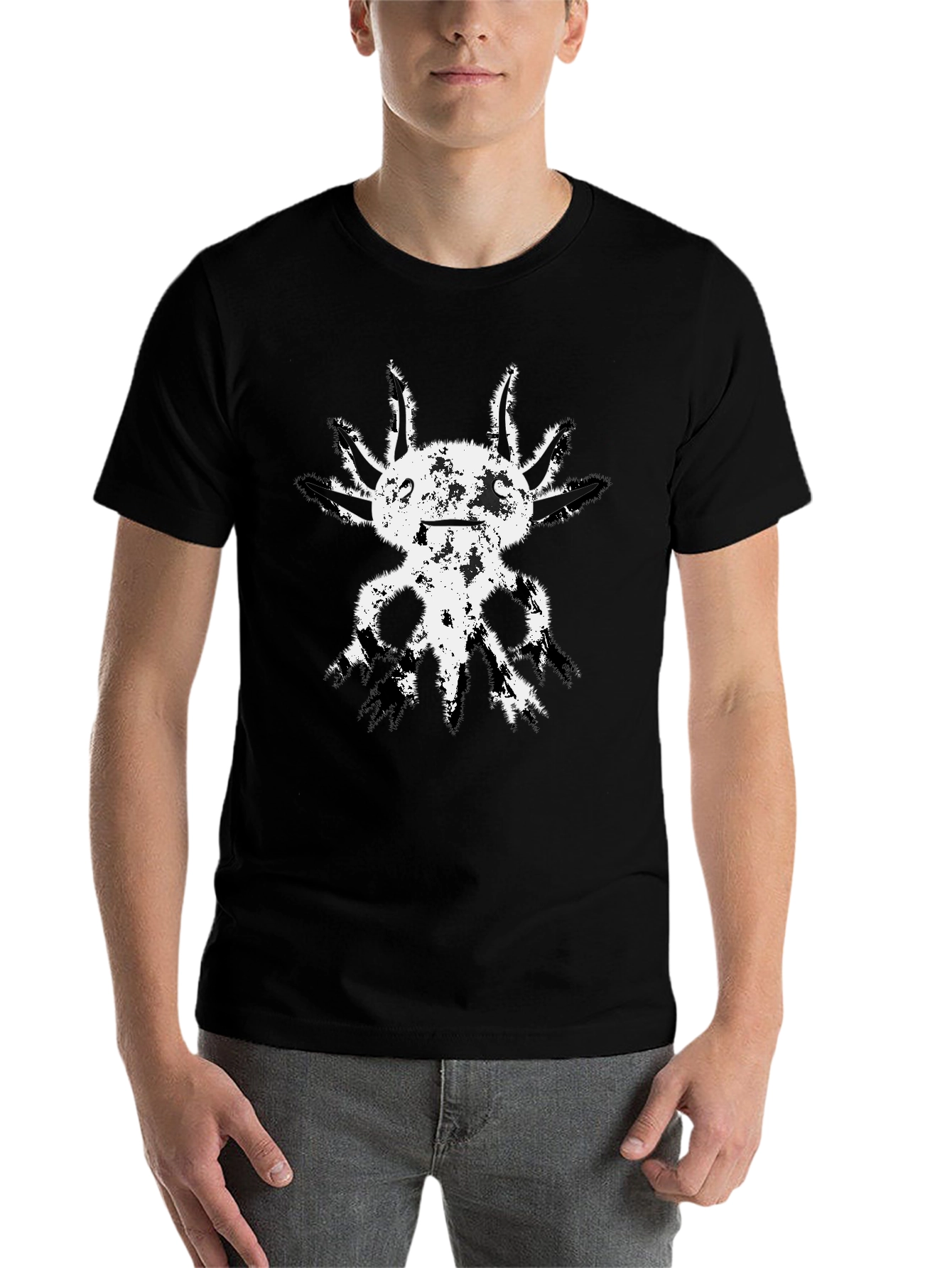 Black Axolotl Graphic Tee - Distressed Print Black T-Shirt view 7