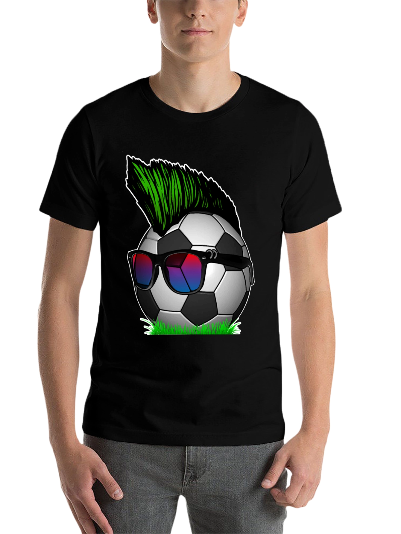 Black Soccer Ball Mohawk Graphic Tee - Cool & Unique! view 7