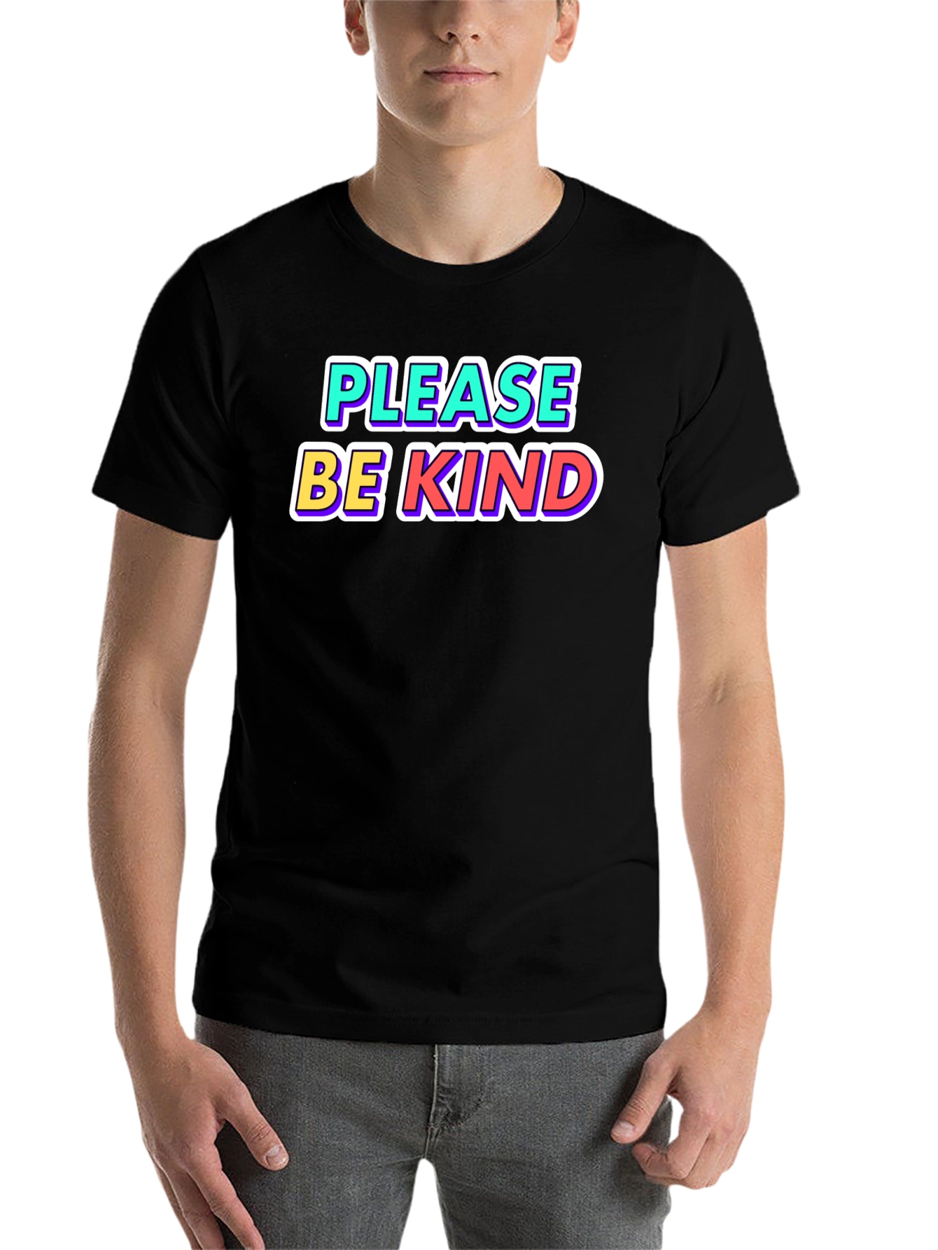 Black Please Be Kind Graphic Tee - Soft Cotton Blend T-Shirt view 7