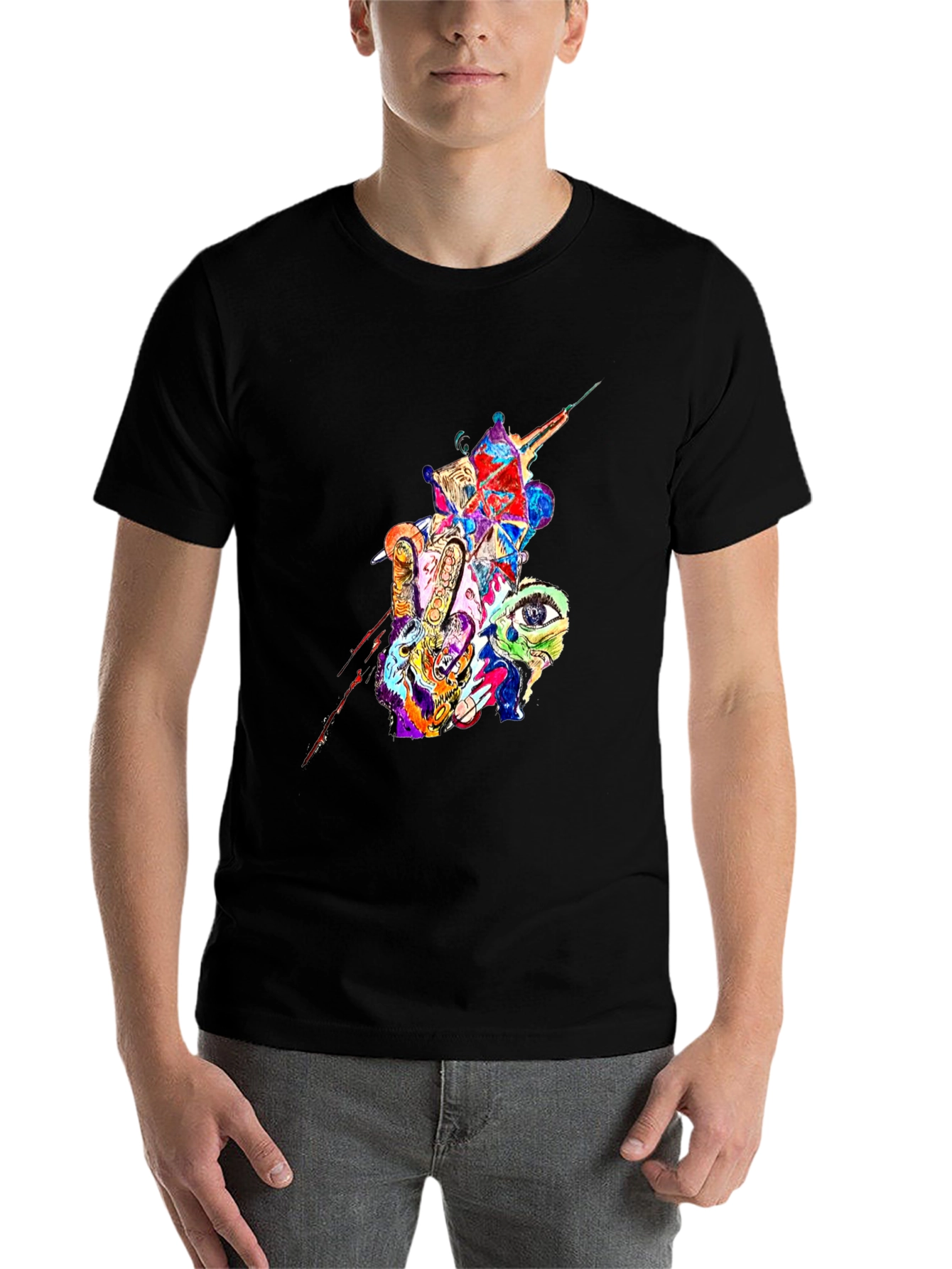 Black Abstract Art Graphic Print Black T-Shirt view 7