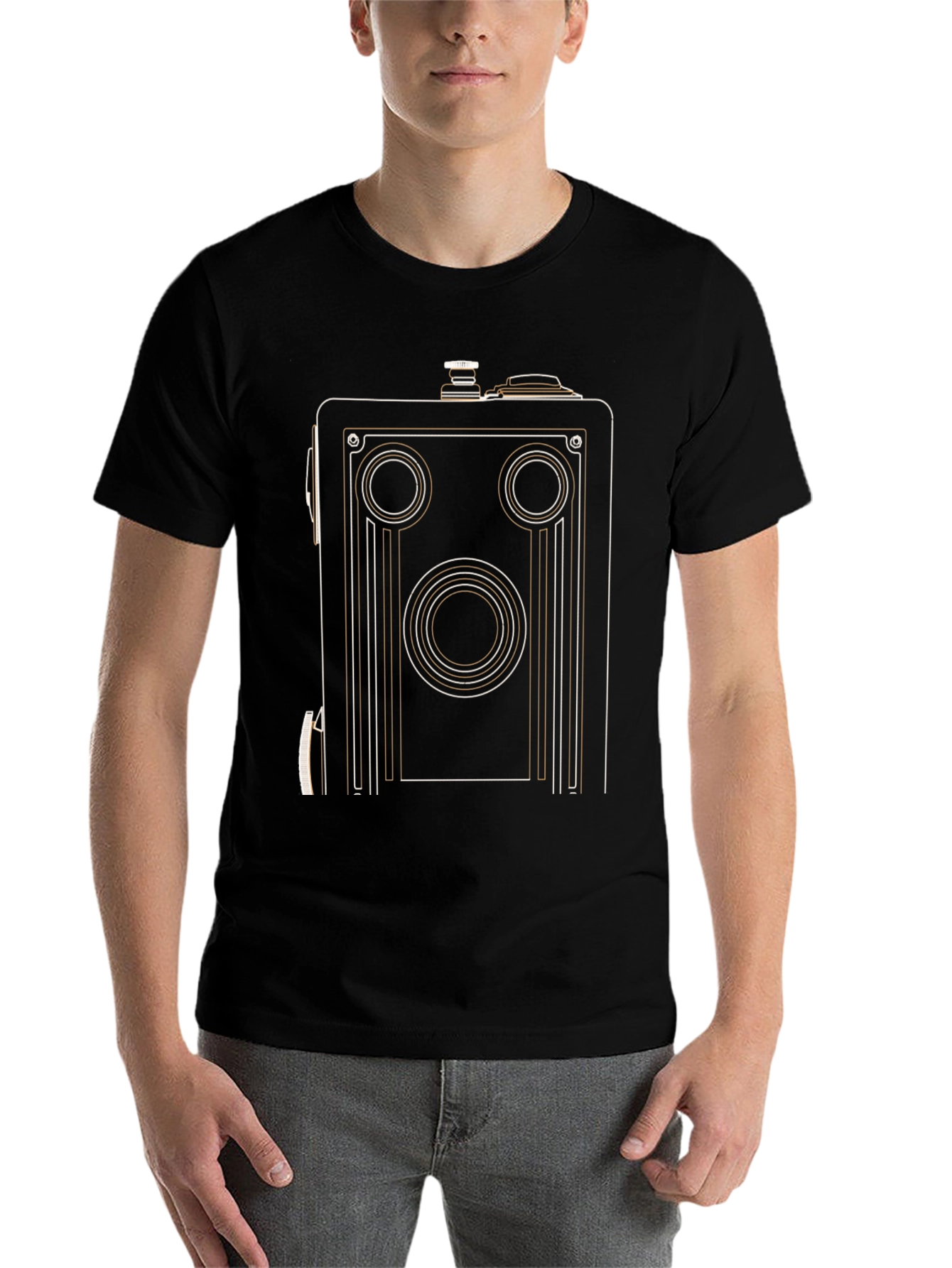 Black Retro Camera Graphic Tee - Vintage Style Cotton Shirt view 7