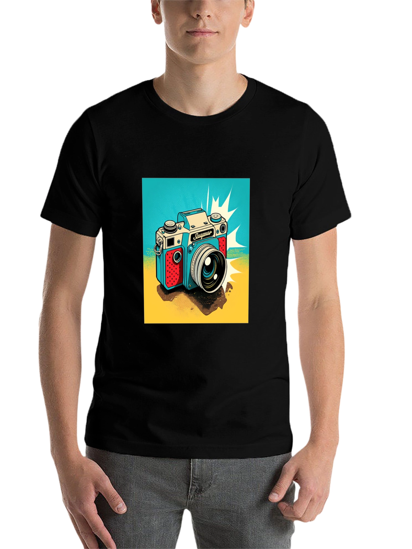 Black Retro Camera Graphic Tee - Black Cotton T-Shirt view 7
