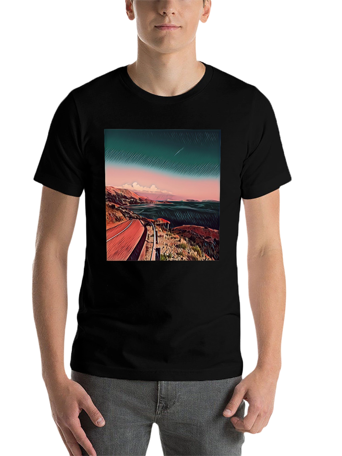Black Coastal Road Graphic Tee - Men's Black T-Shirt view 7