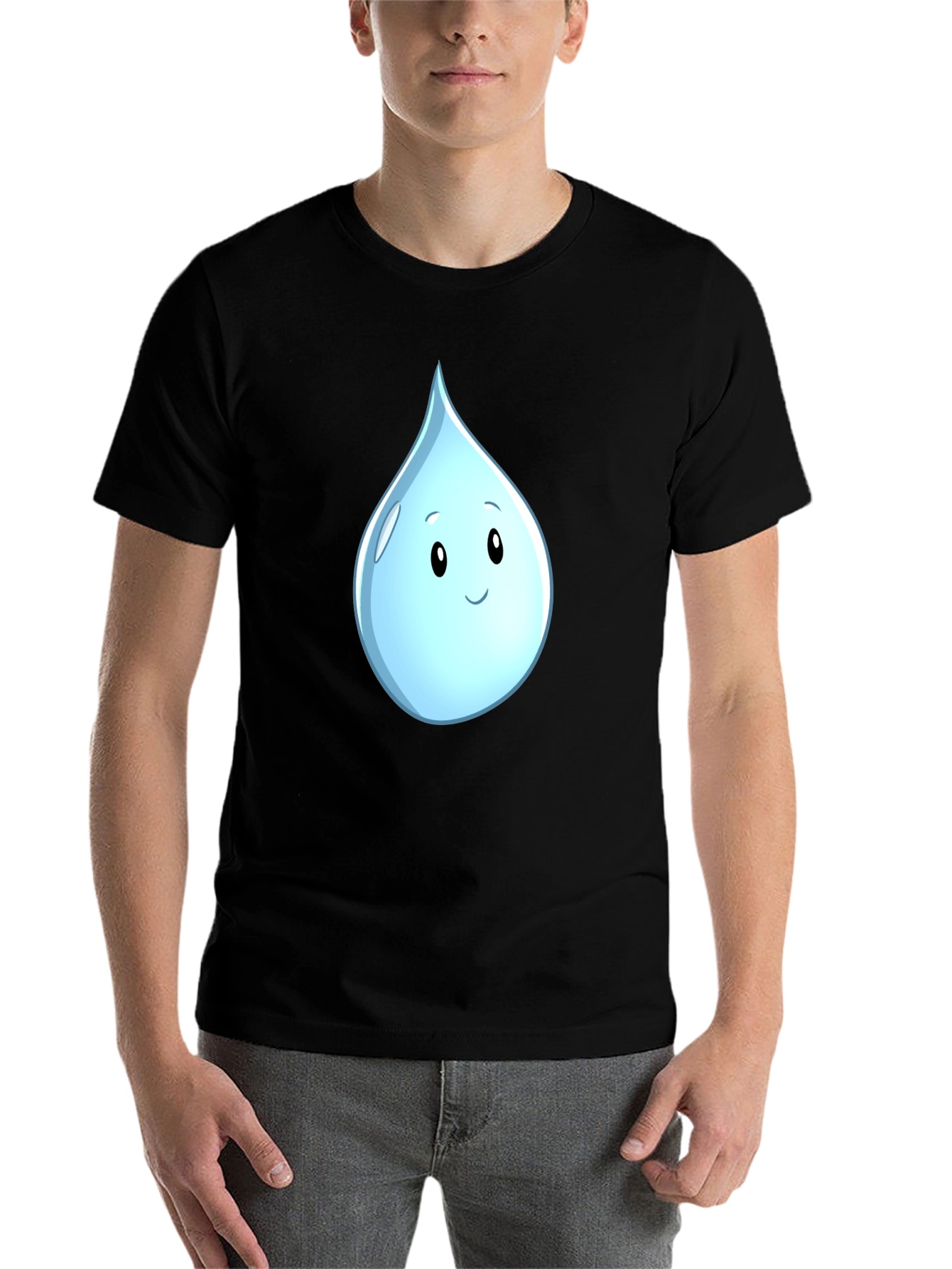 Black Cute Water Drop Graphic Black T-Shirt view 7