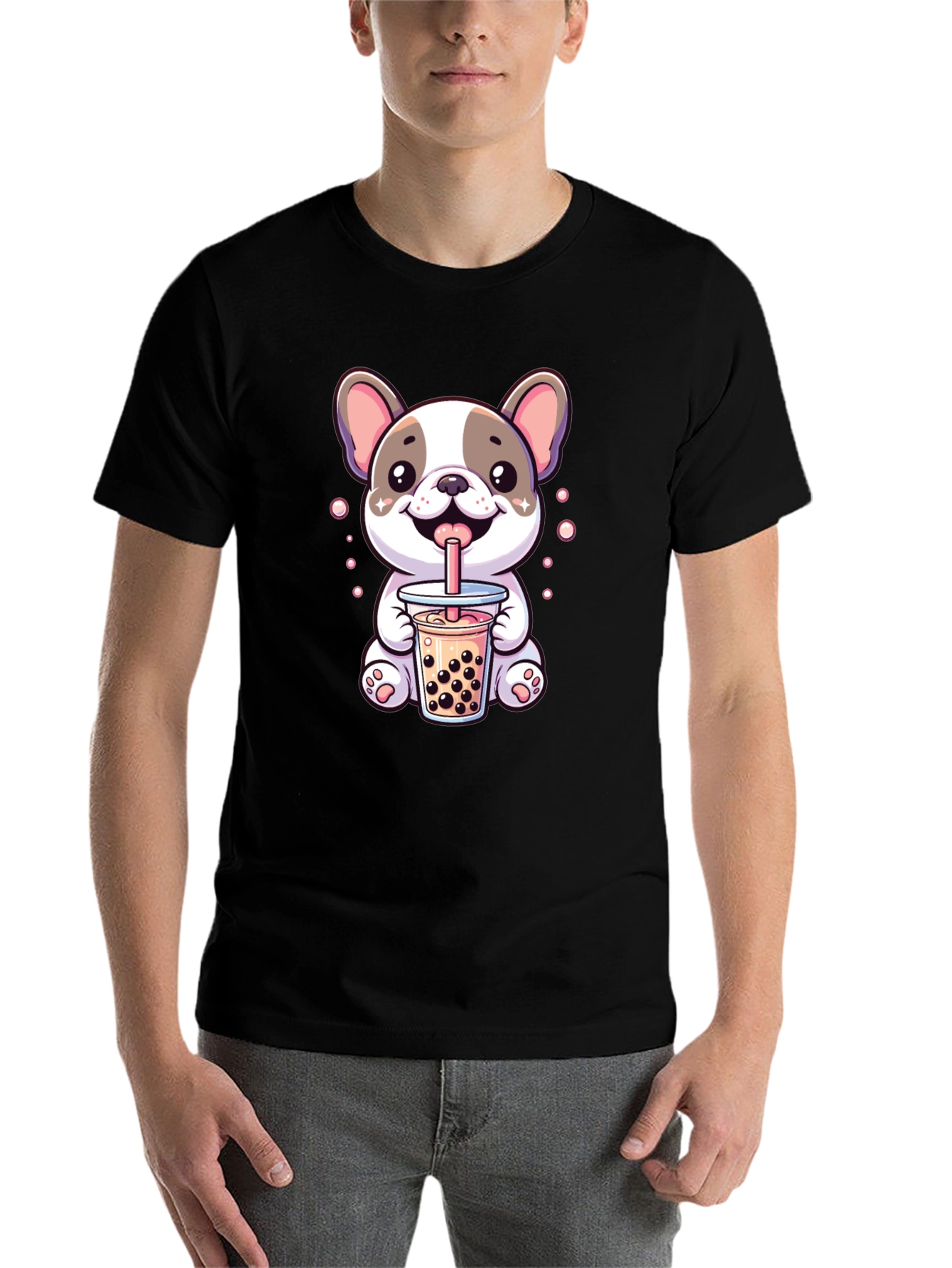 Black Cute Dog Bubble Tea Graphic Tee view 7