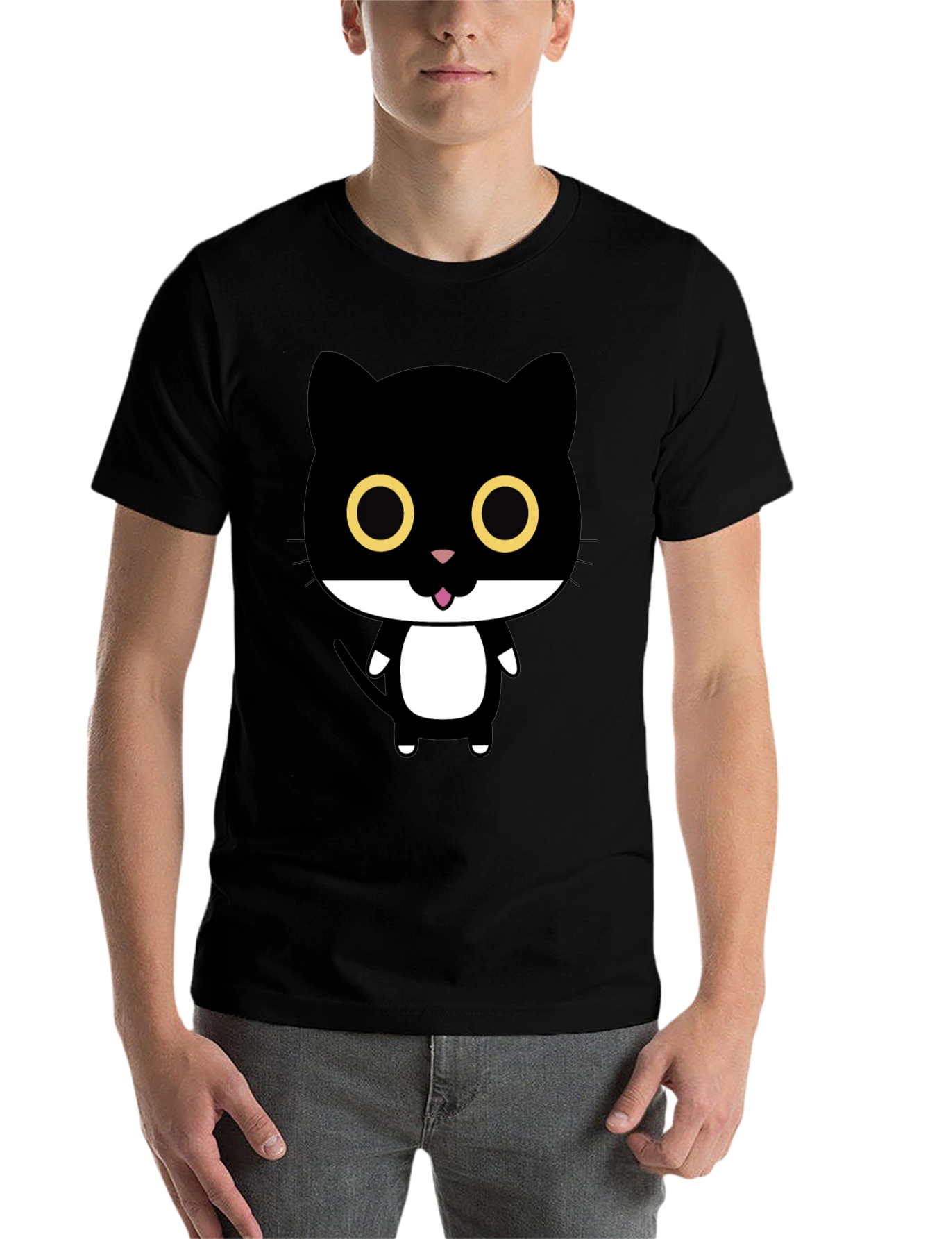 Black Cute Cartoon Black Cat Graphic T-Shirt view 7