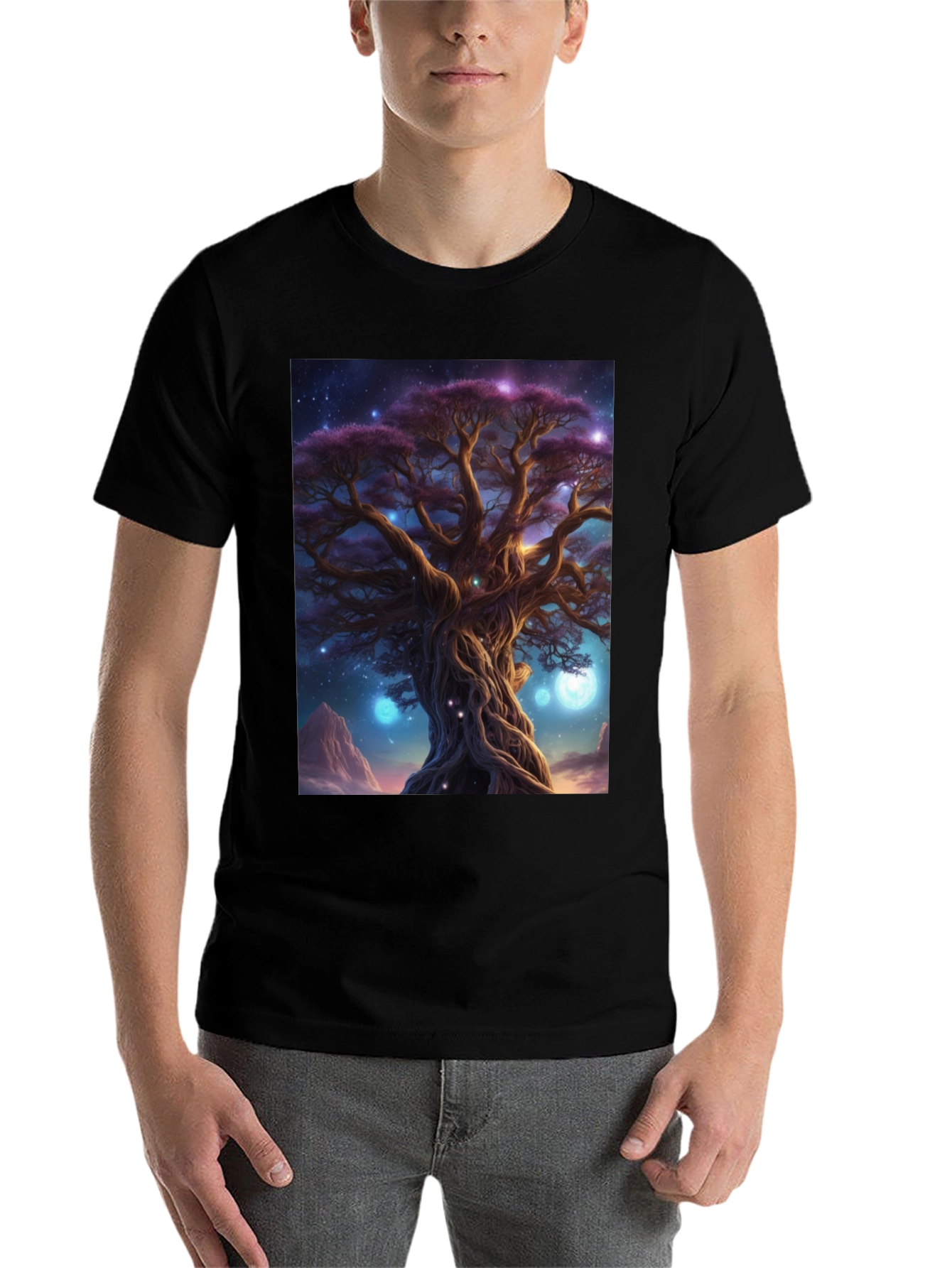 Black Mystic Tree Graphic Tee - Black Cotton Blend view 7