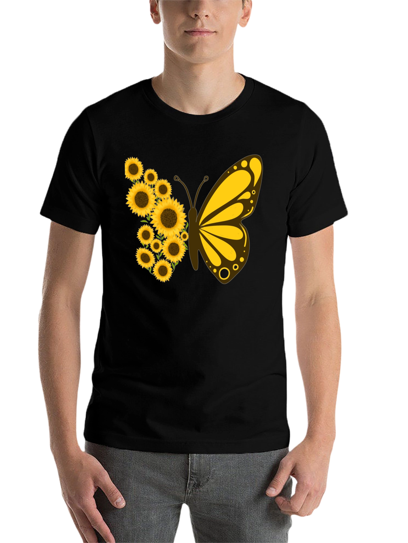 Black Sunflower Butterfly Graphic Tee view 7