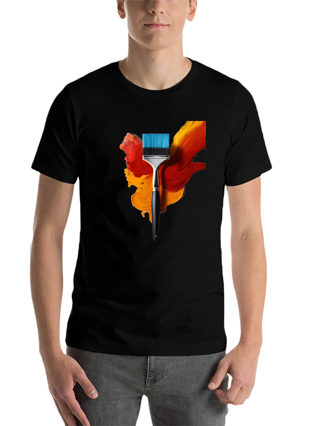 Black Abstract Paintbrush Graphic Tee - Artistic Design view 7