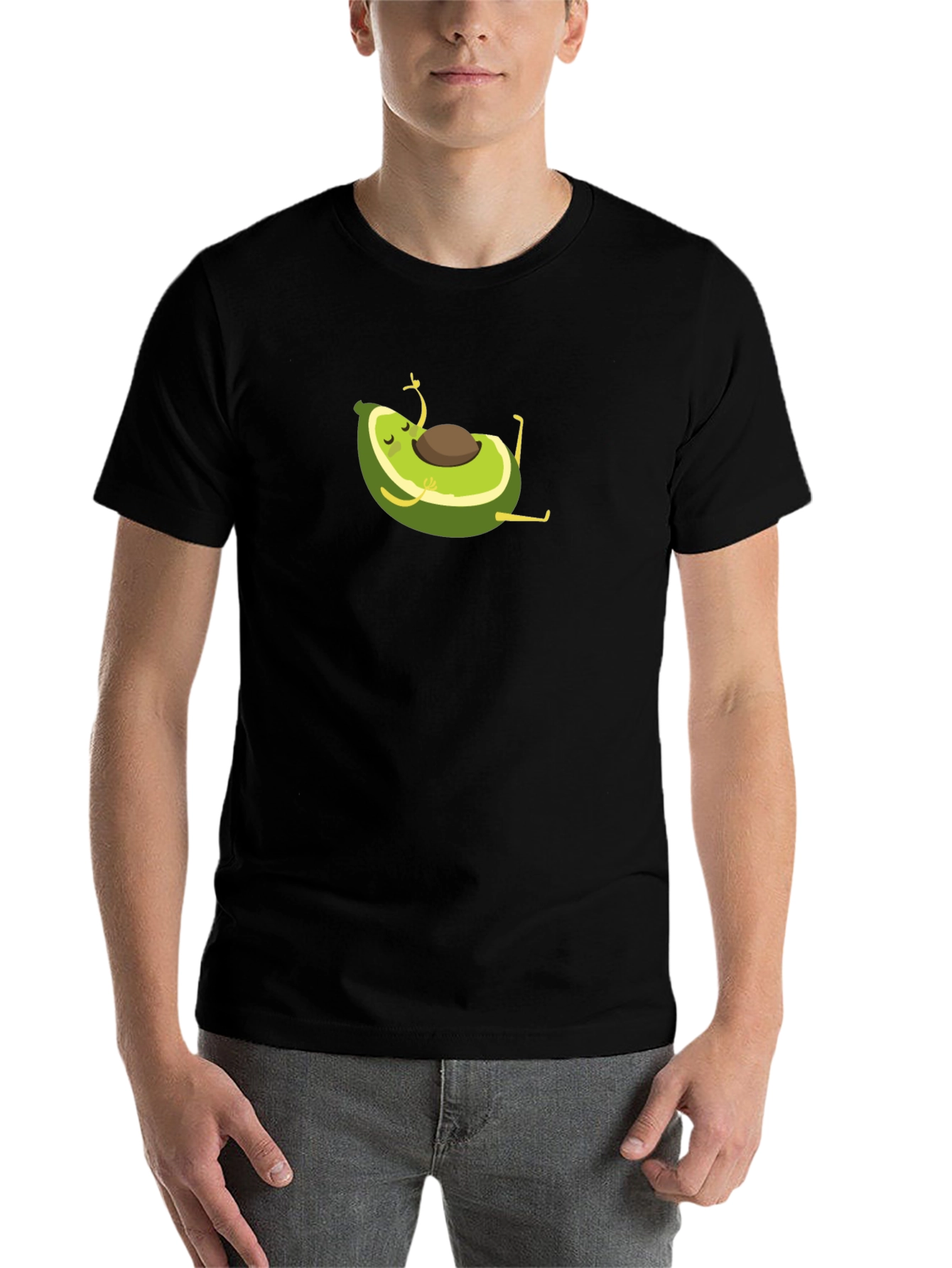 Black Yoga Avocado Black T-Shirt - Meditating Fruit Fun! view 7
