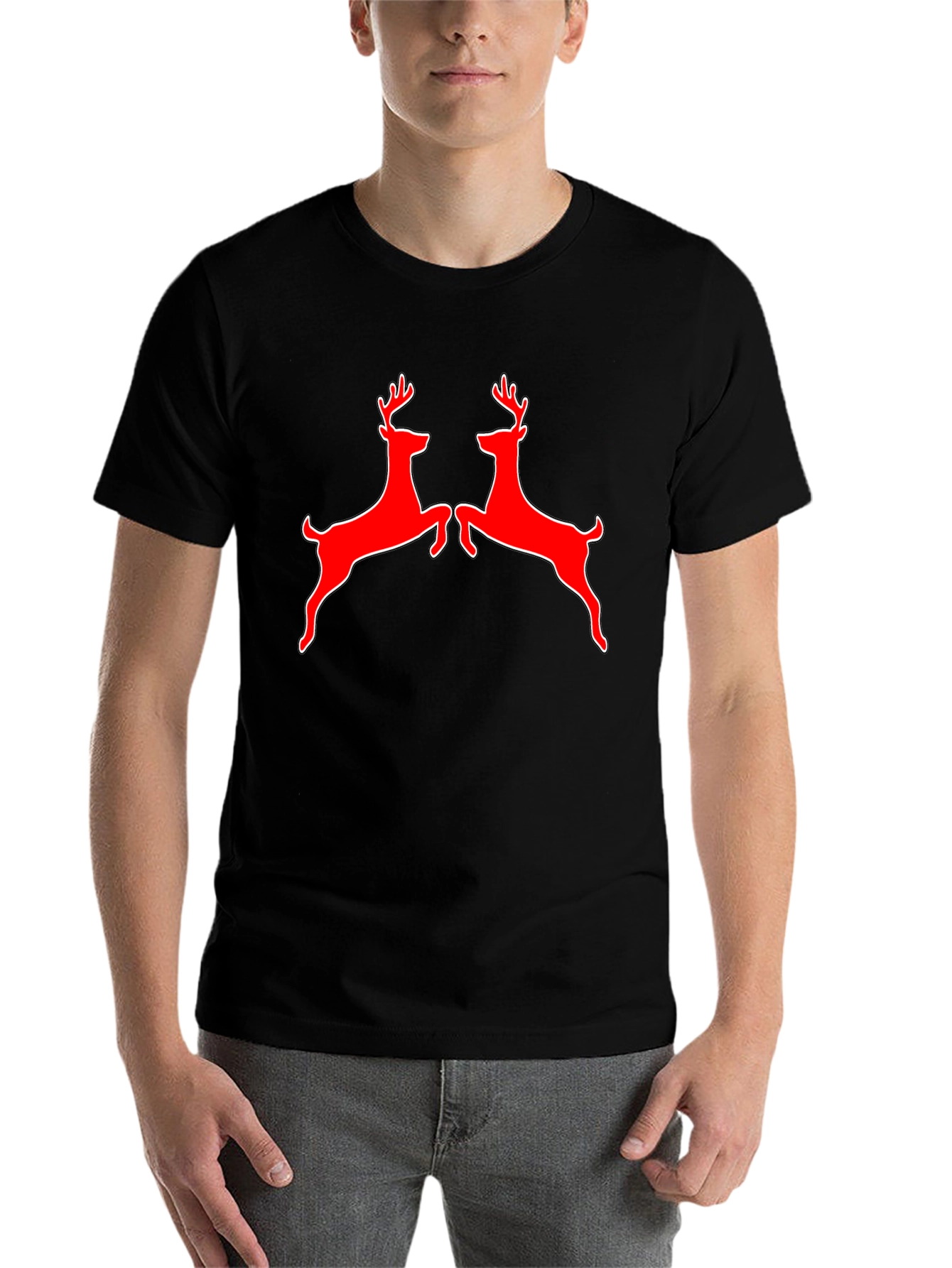 Black Red Deer Graphic Tee - Black Cotton Shirt view 7