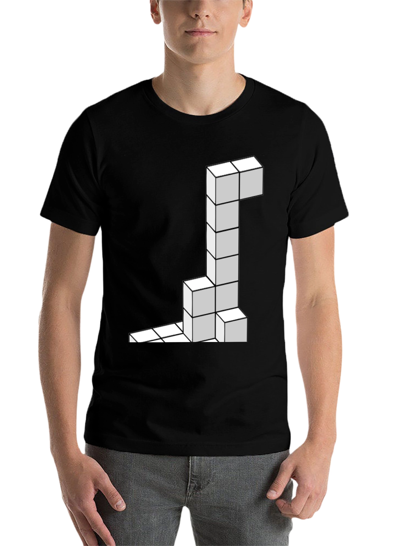 Black Tetris Block Black T-Shirt view 7