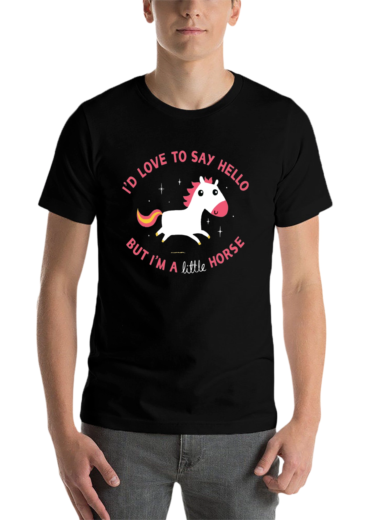 Black Cute Little Horse Graphic Tee view 7