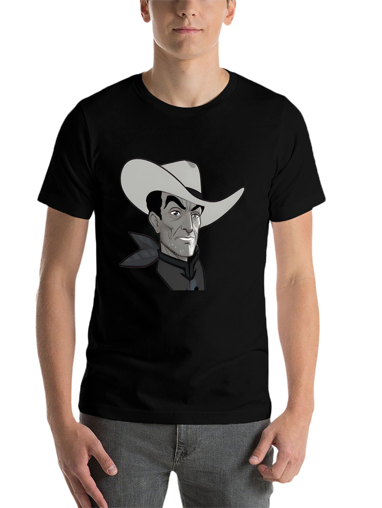 Black Retro Cartoon Cowboy Graphic Tee view 7