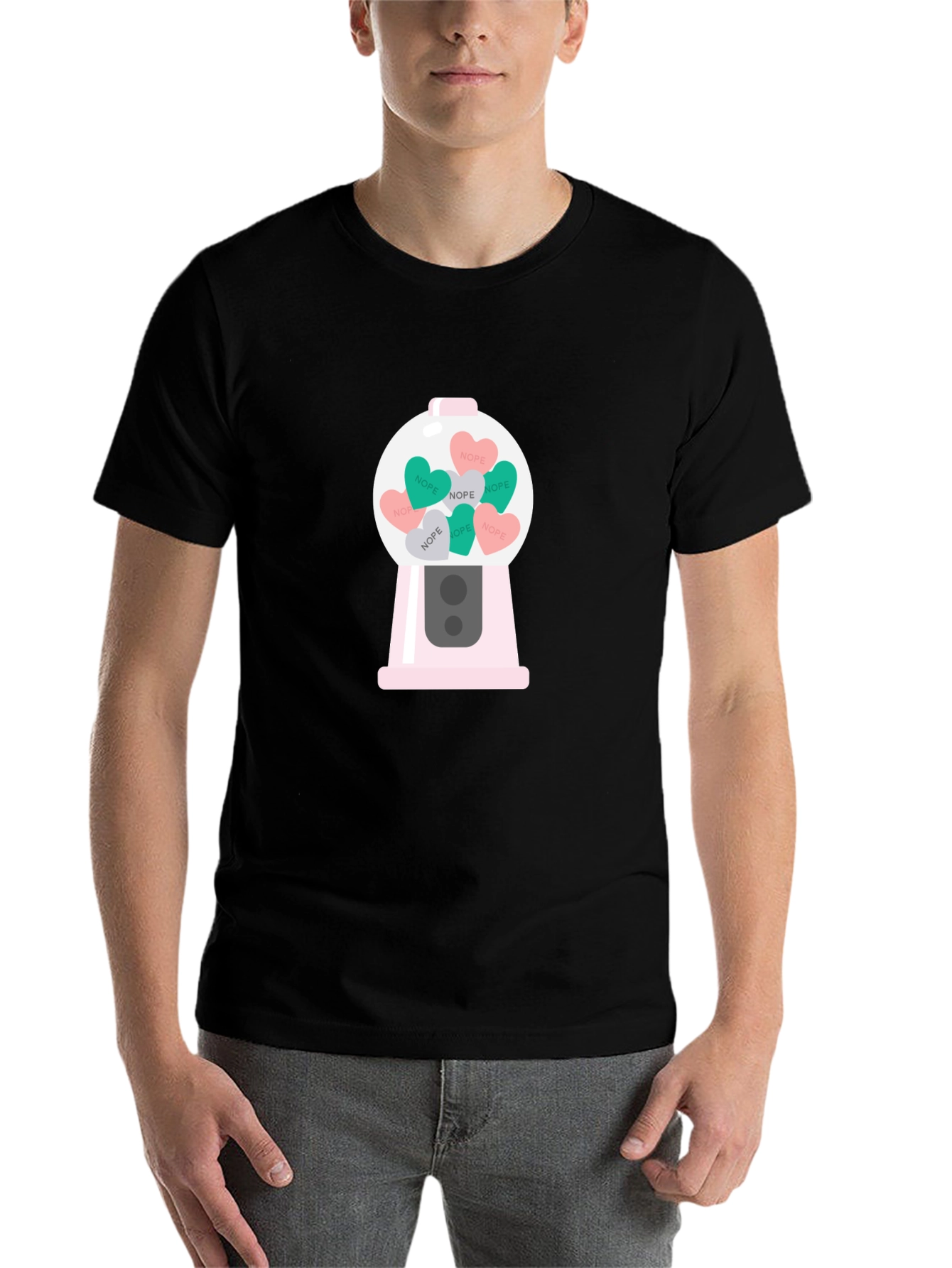 Black Nope Candy Heart Gumball Machine T-Shirt view 7