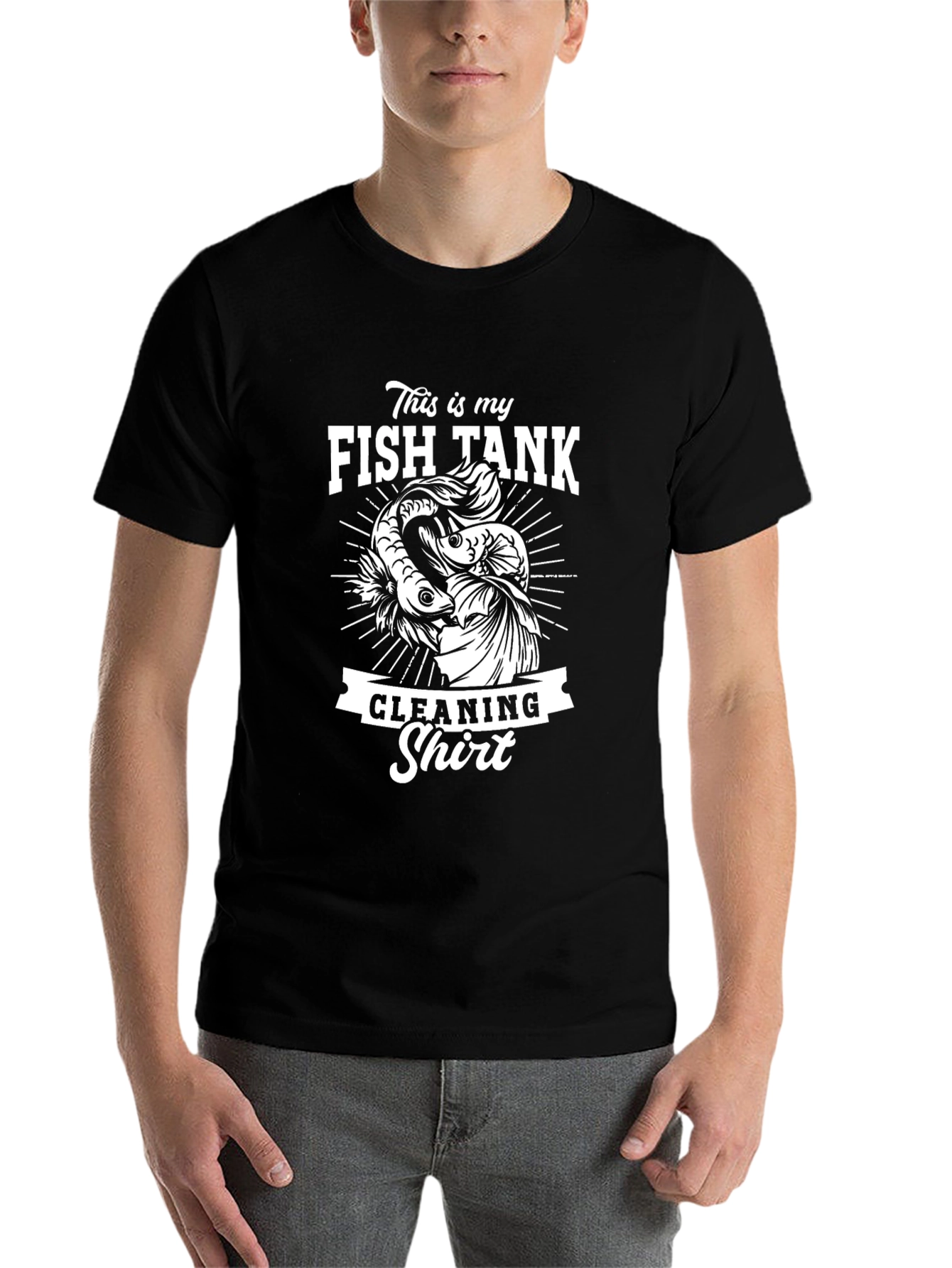 Black Fish Tank Cleaning Shirt - Novelty Betta Fish T-Shirt view 7