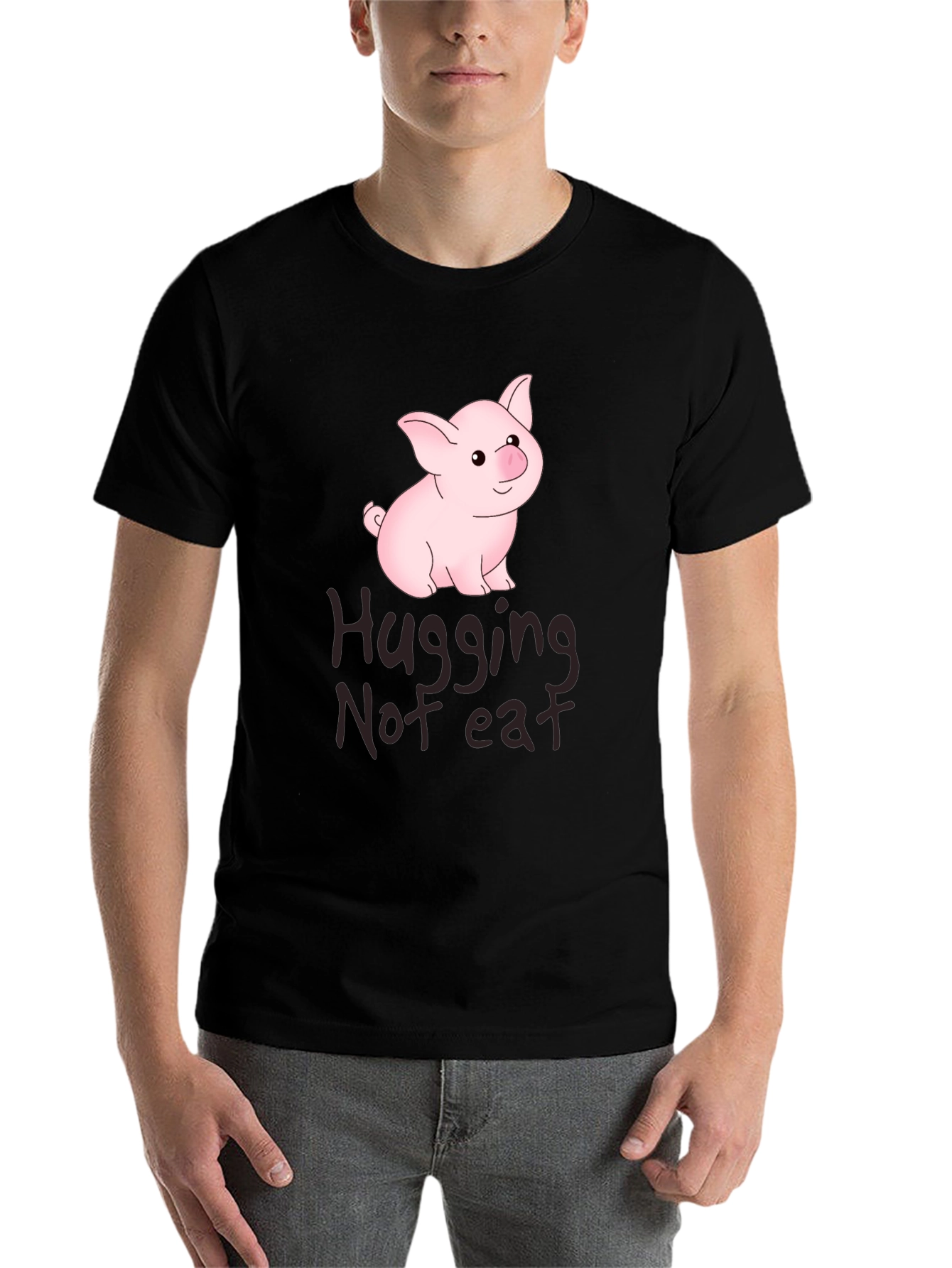 Black Hugging Not Eating Pig T-Shirt view 7