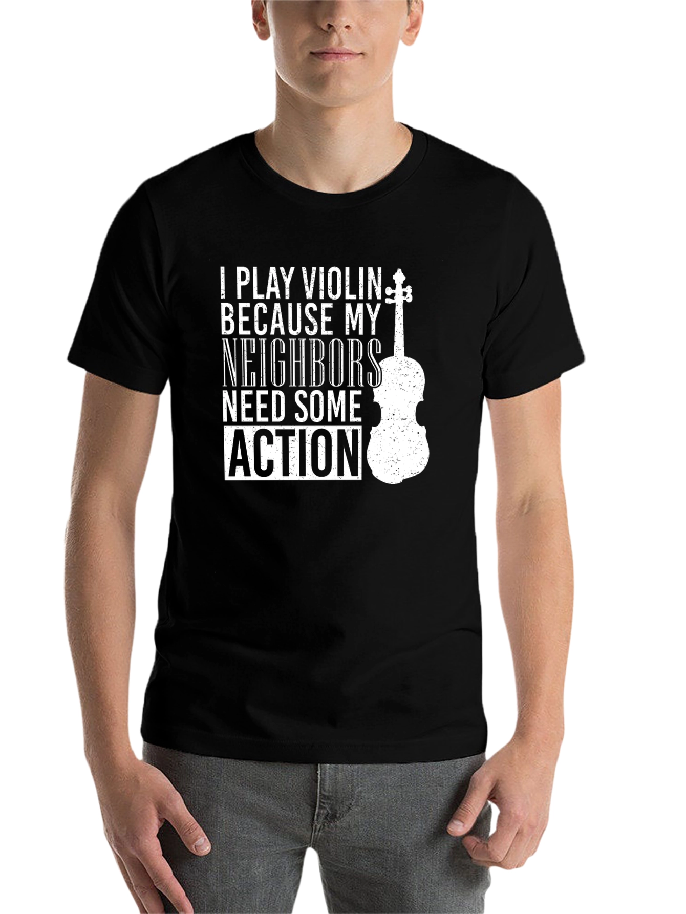 Black Violin Player T-Shirt: I Play Violin Because My Neighbors Need Some Action view 7