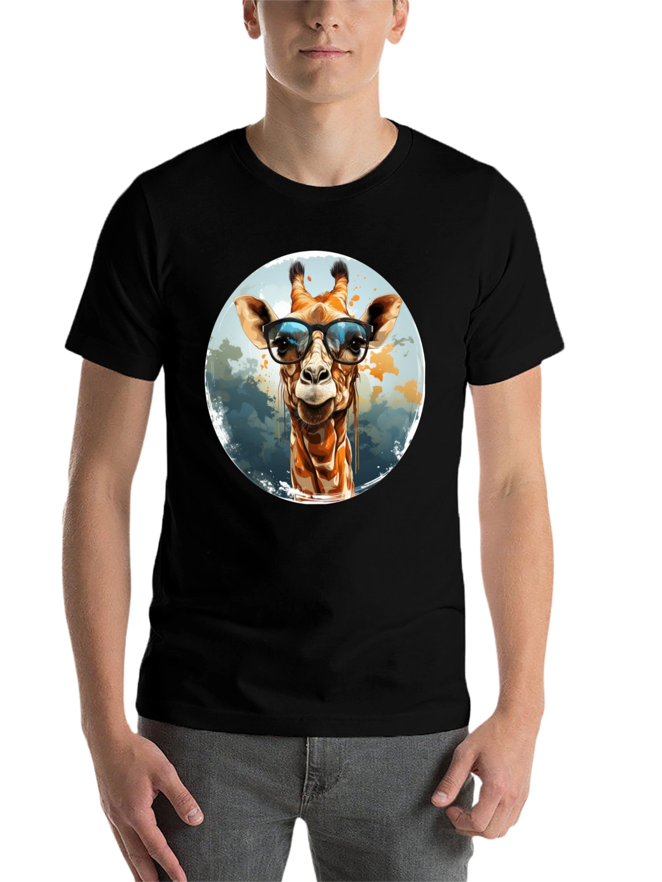 Black Giraffe with Glasses Graphic Tee view 7