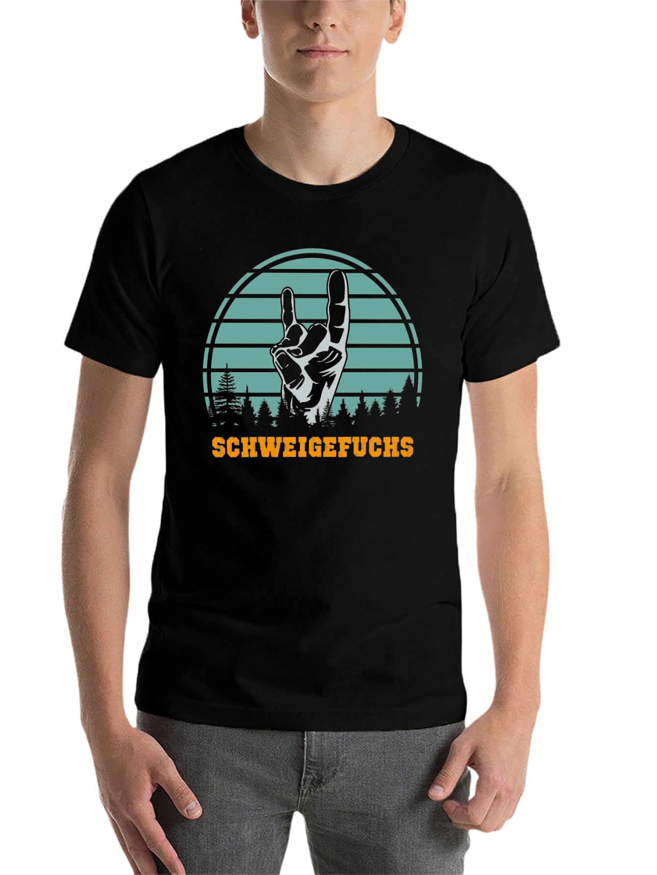 Black SchweigeFuchs Hand Sign Graphic T-Shirt view 7