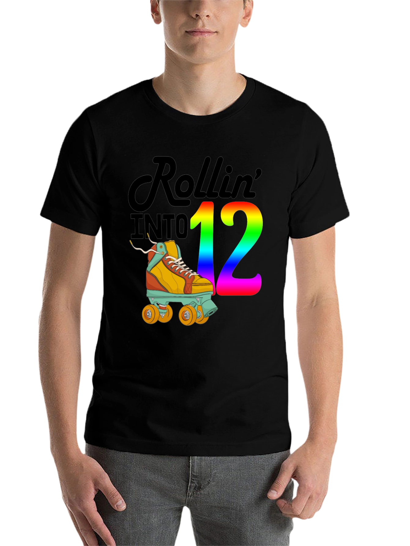 Black Rollin' into 12 T-Shirt, Roller Skate Birthday Tee view 7