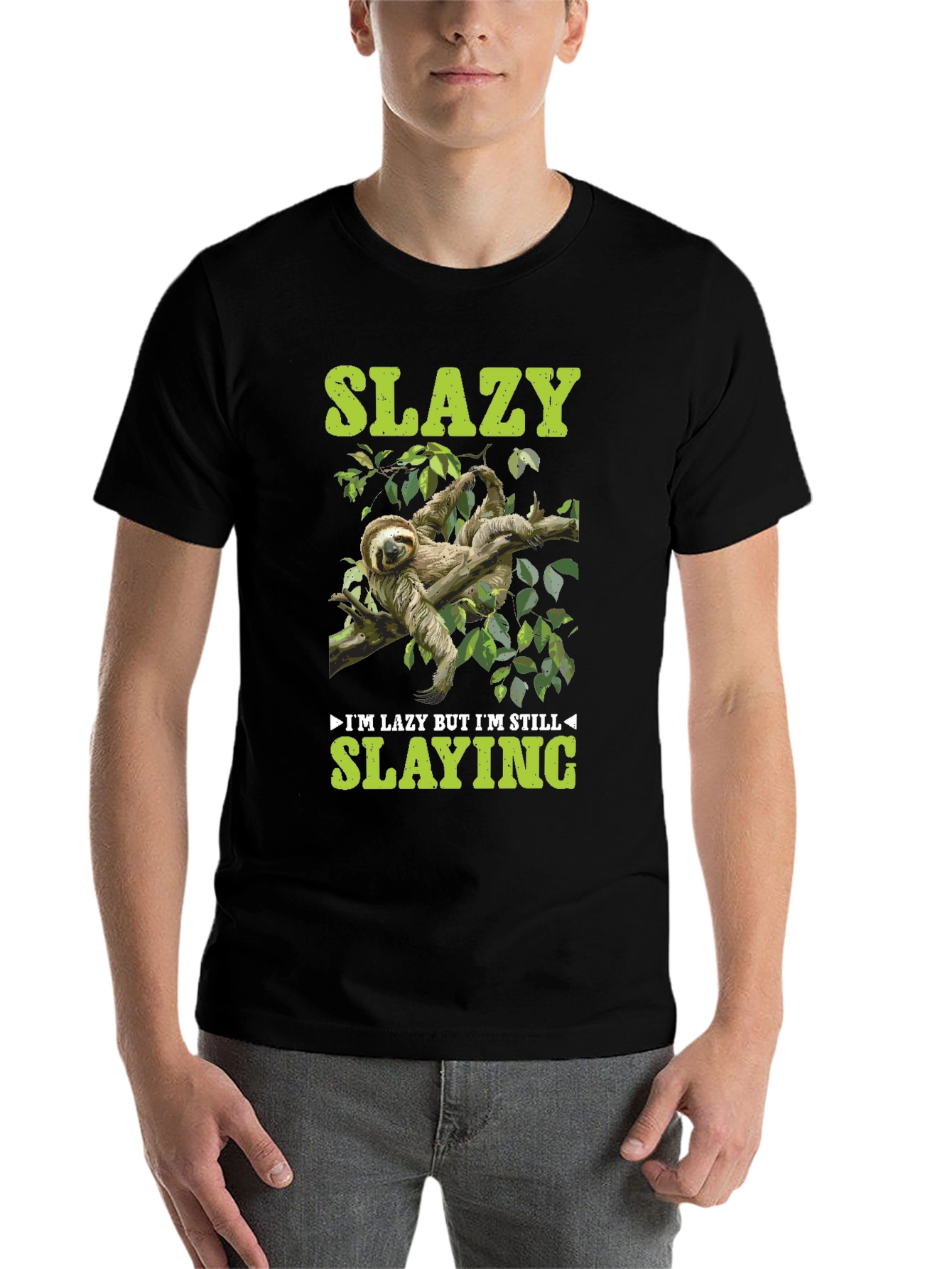 Black Slazy Sloth T-Shirt - Lazy But Still Slaying view 7